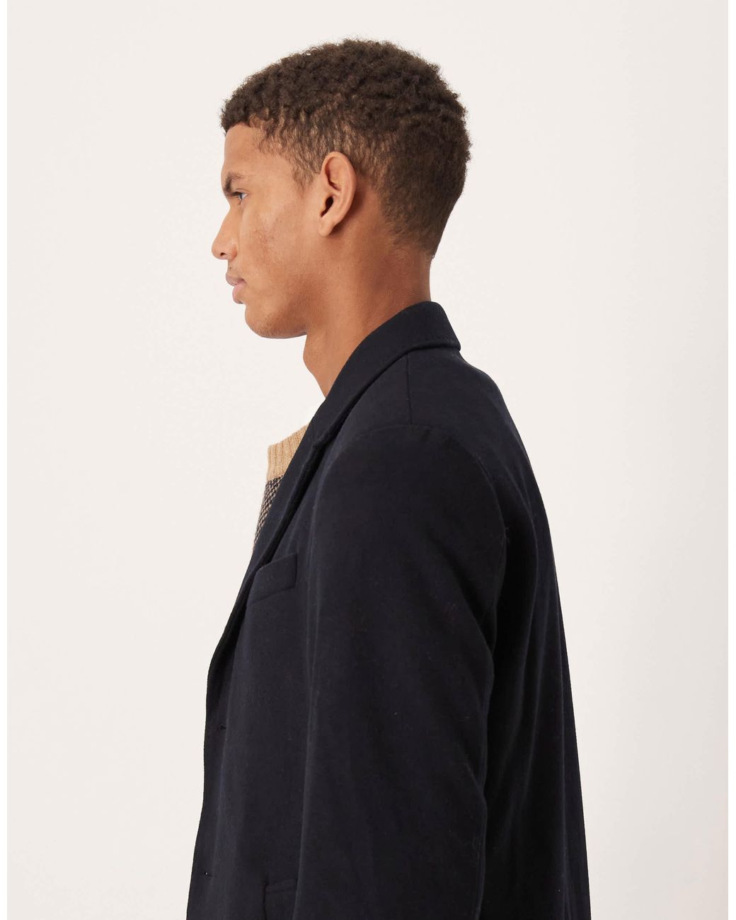 Mango Blue Wool Mix Tailored Coat for men