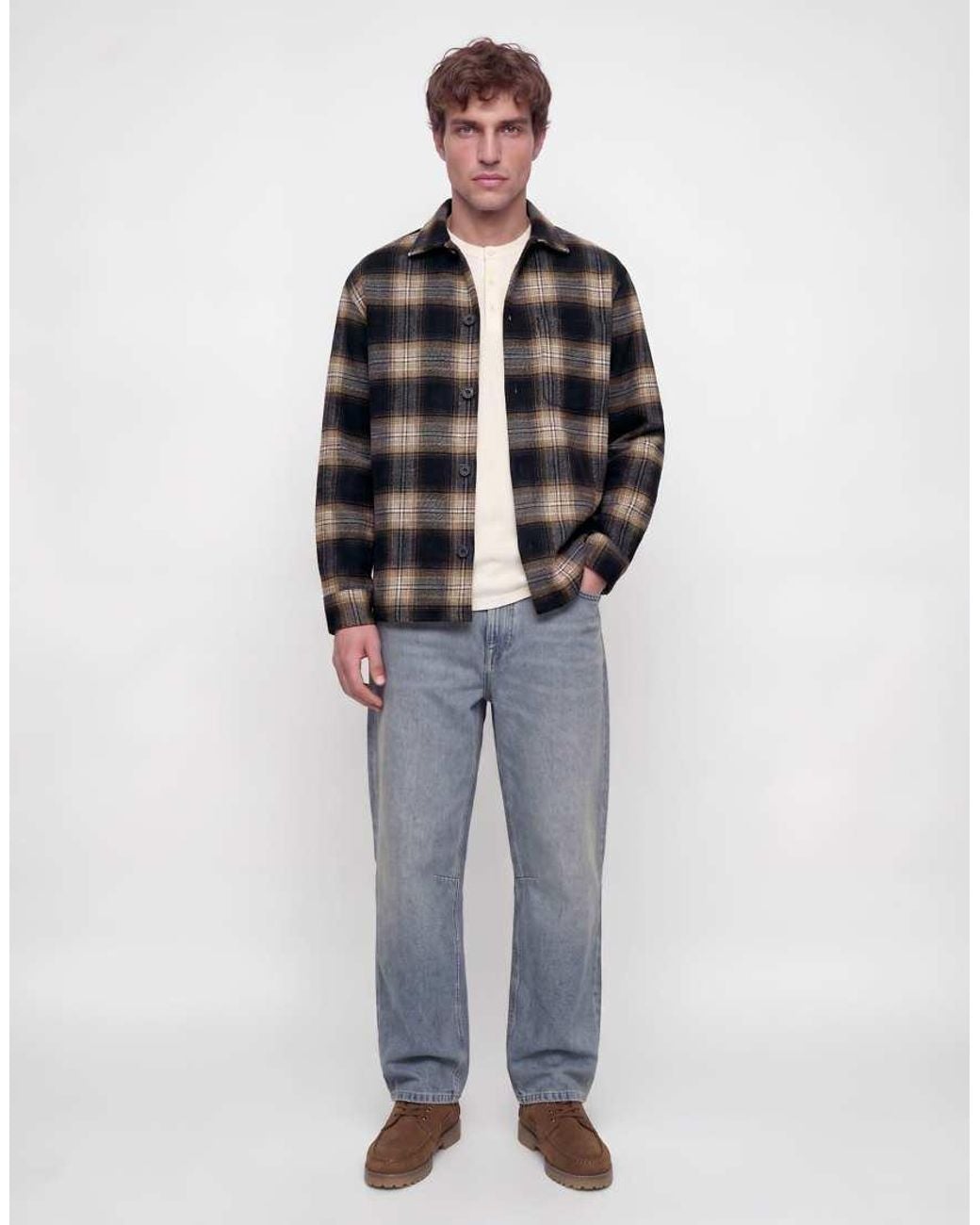 Jack & Jones Gray Soho Relaxed Fit Spread Collar Long Sleeve Shirt for men