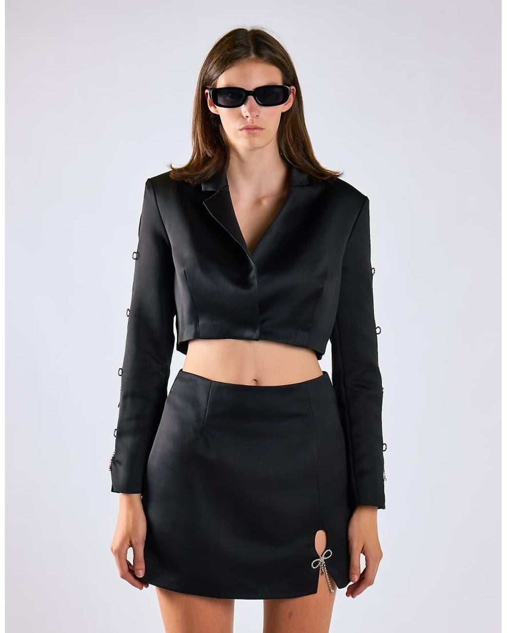 Glamorous Black Diamante Bow Mini Skirt