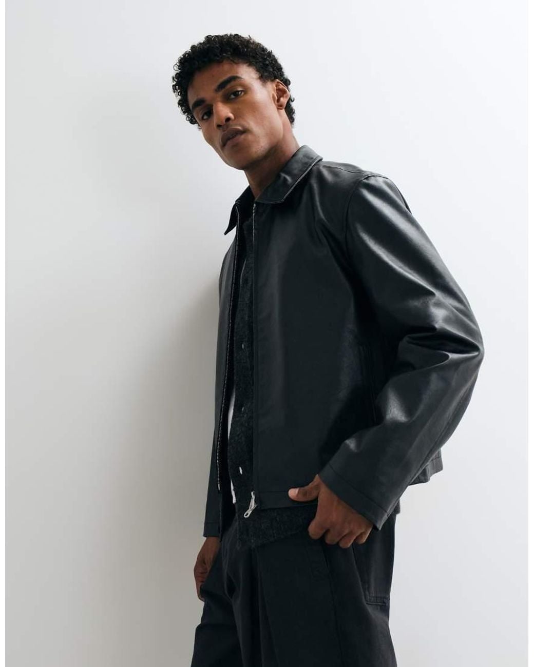 Jack & Jones Blue Boxy Pu Leather Jacket for men