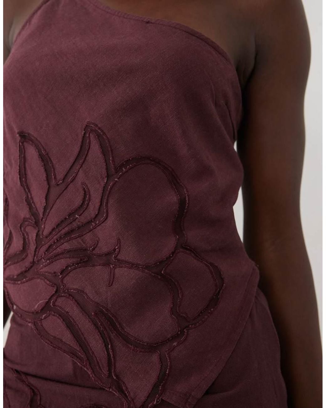 Mango Red Alf Cotton Rich One Shoulder Embroide Top Co-ord