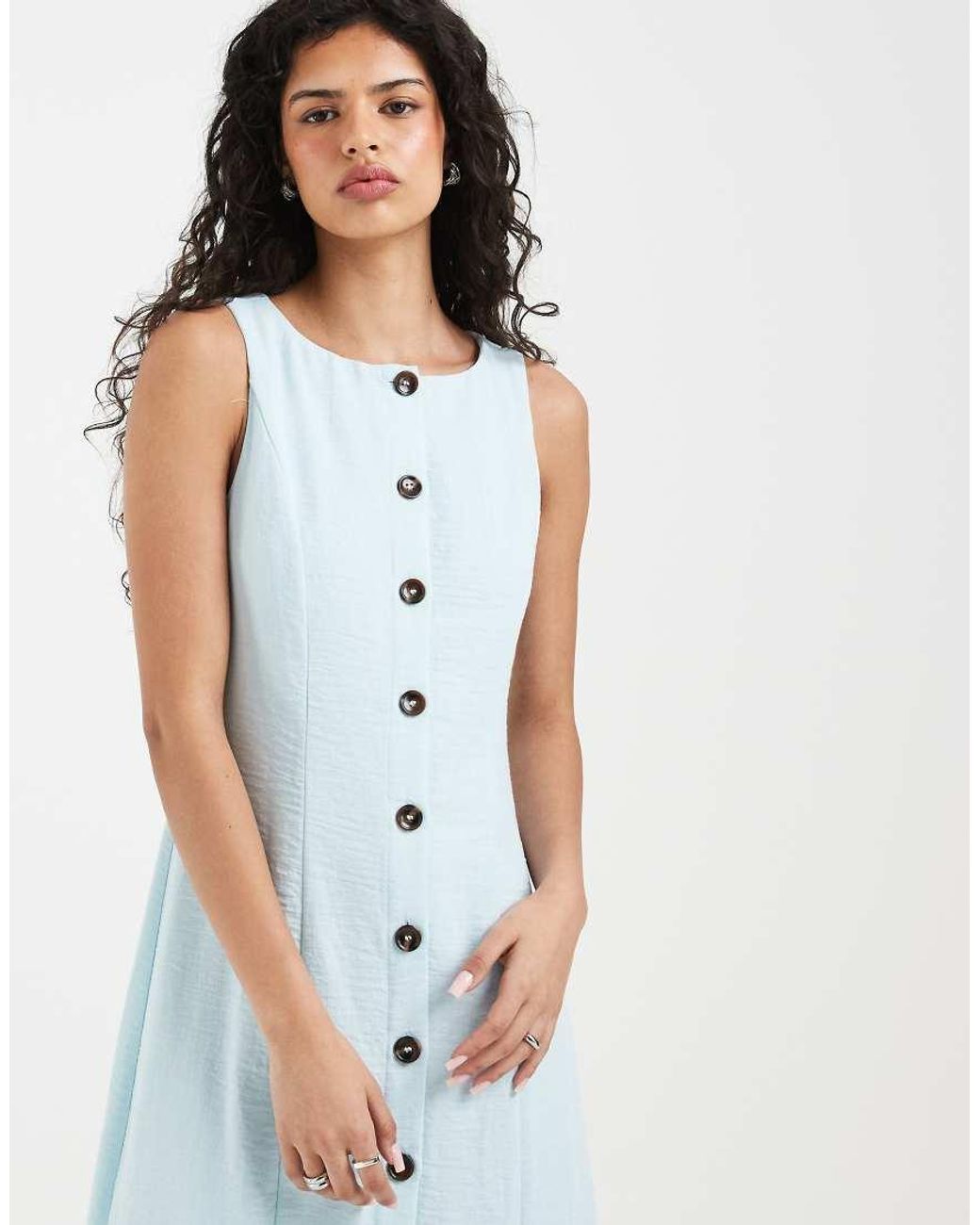 Vero Moda Blue Linen-look Button-front Maxi Dress
