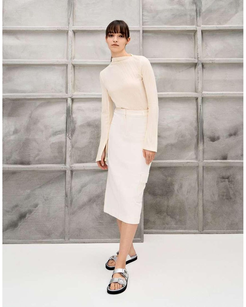 Charles & Keith White Gabine Crystal-Embellished Buckle Metallic Leather Slides