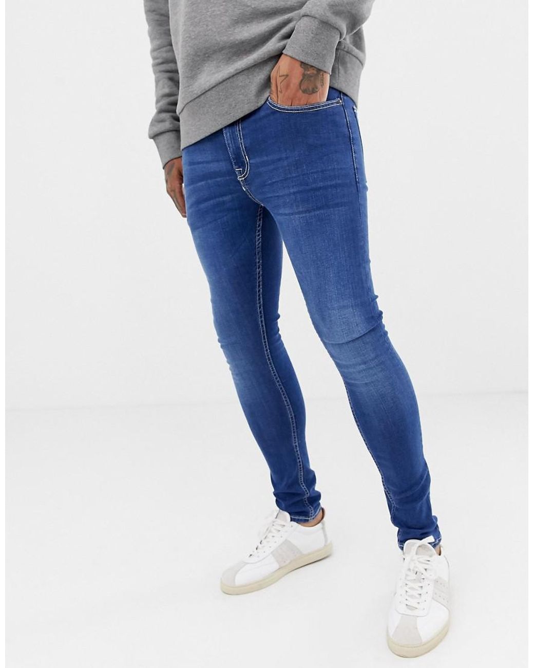 New Look Denim Super Skinny Jeans In Blue Wash for Men - Lyst