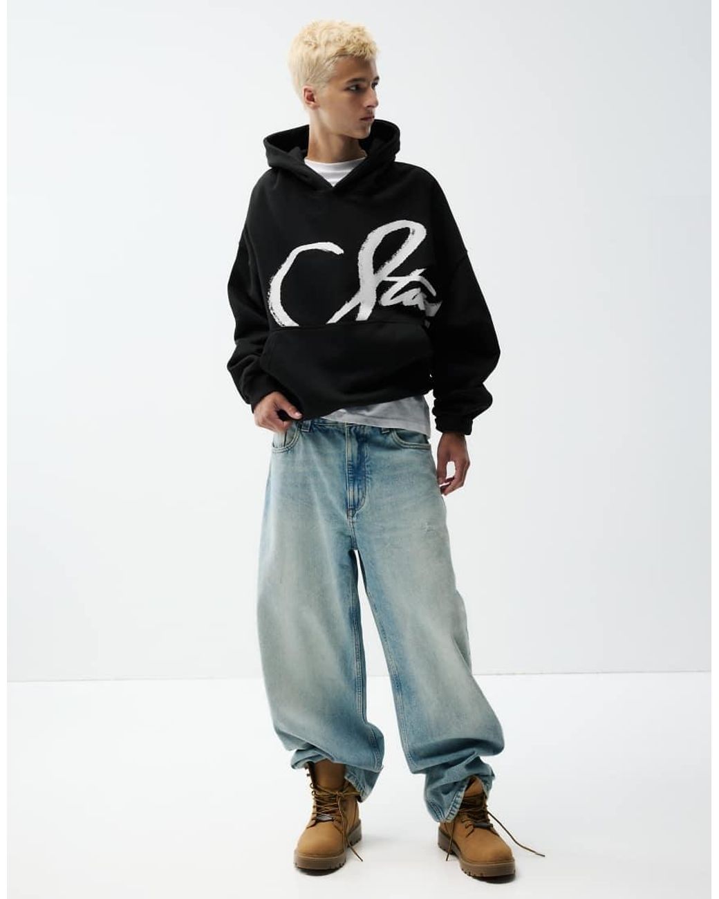 Pull&Bear Black Stwd Sweatshirt With Hood for men