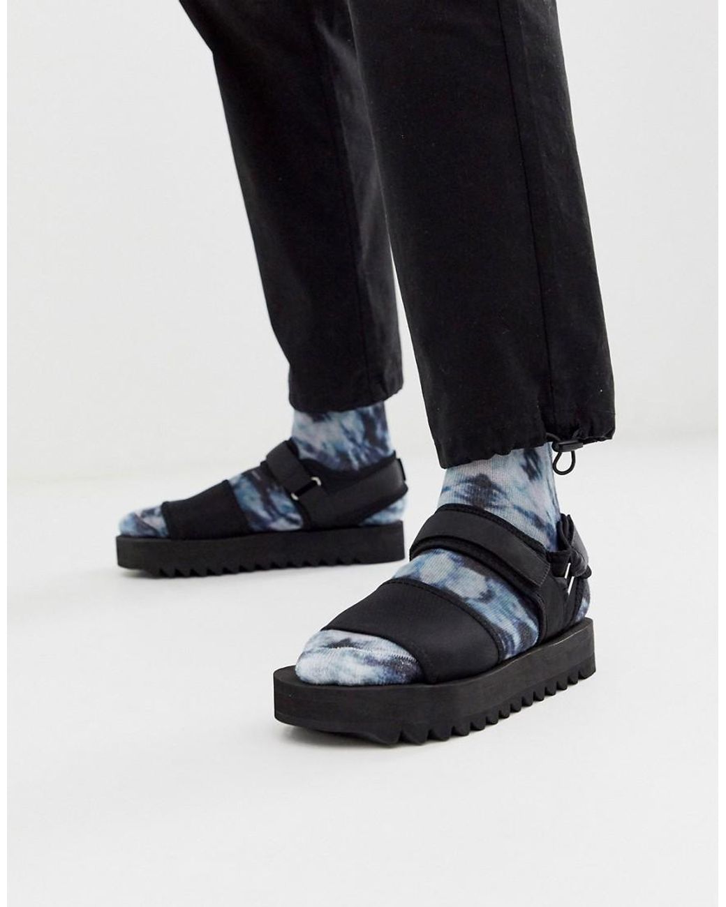 ASOS Sandals In Black With Chunky Sole And Tech Straps for Men | Lyst