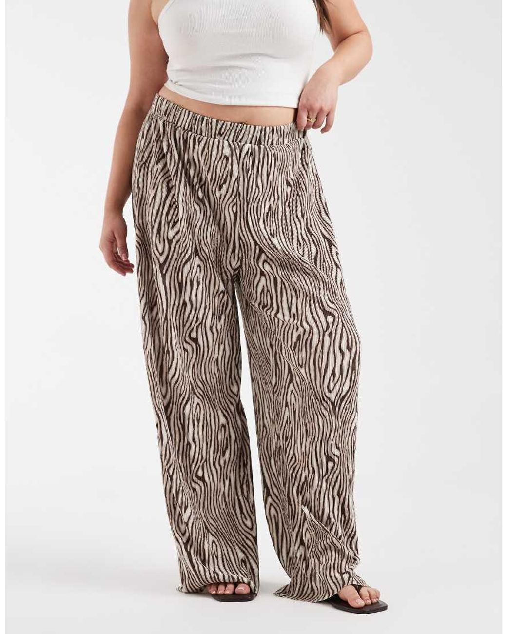 Pieces Plus Brown Pieces Curve Wide Leg Plisse Pants
