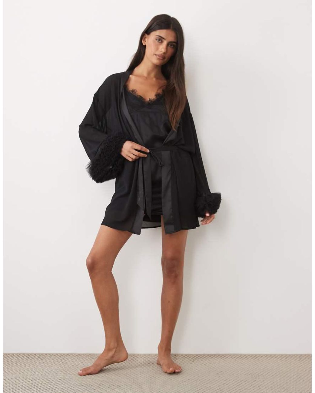 Bluebella Black Kika Kimono With Ruffled Cuffs Detail