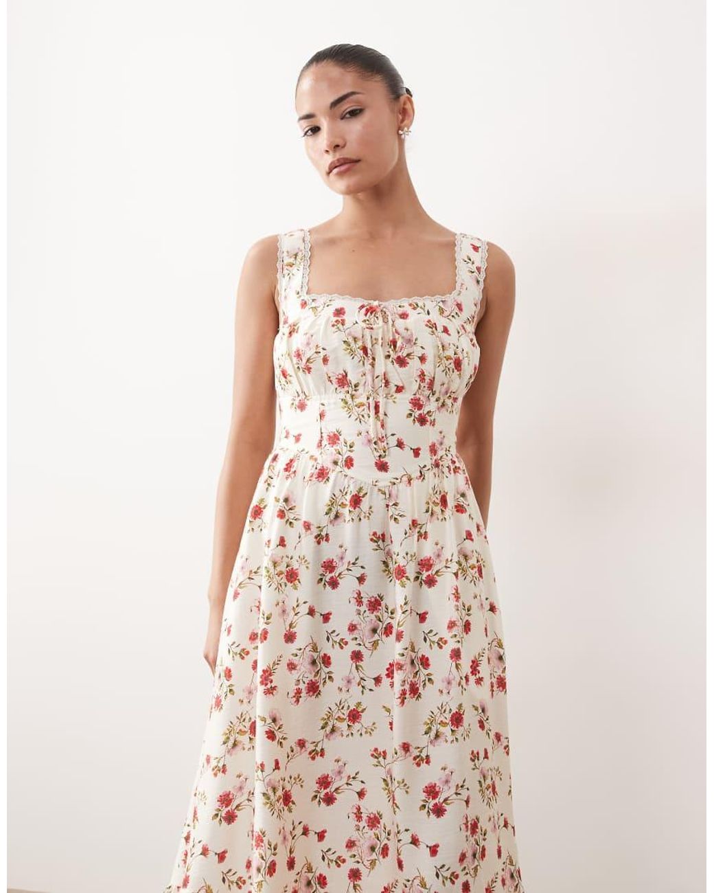 New Look Pink Ditsy Corset Cami Midi Dress