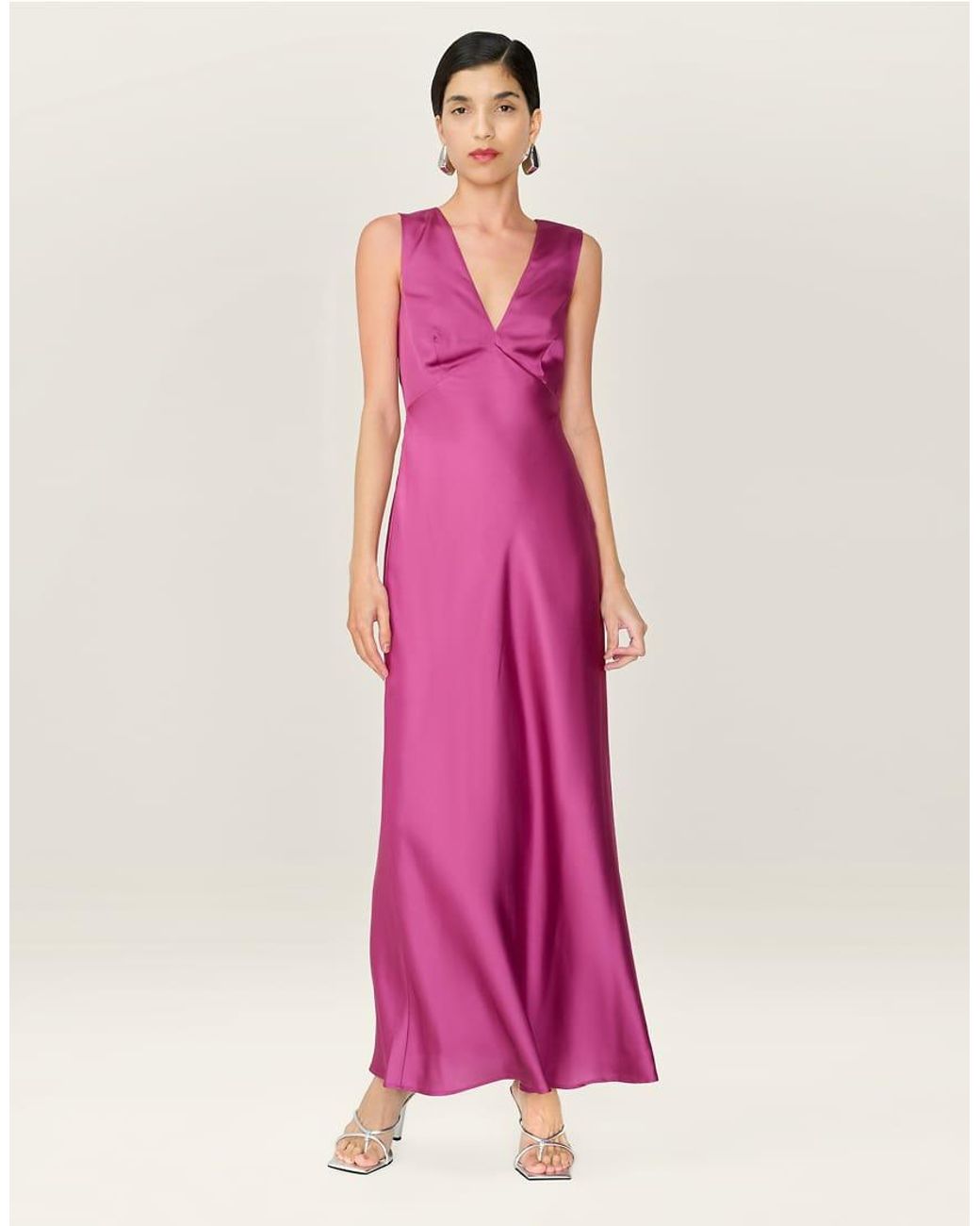 OMNES Pink Dresses Nova Satin Midi Dress With Open Back