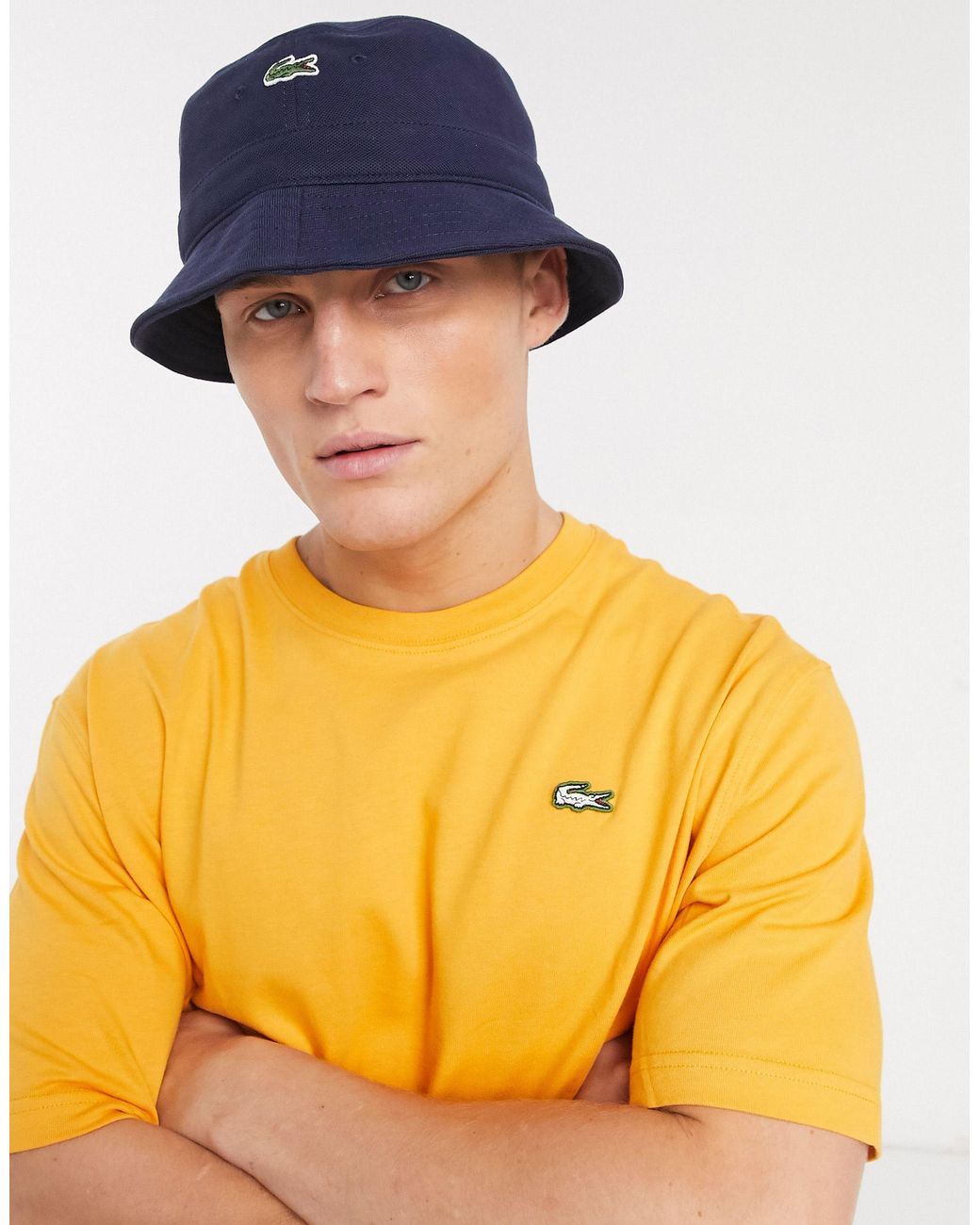 Lacoste Croc Logo Bucket Hat in Navy 