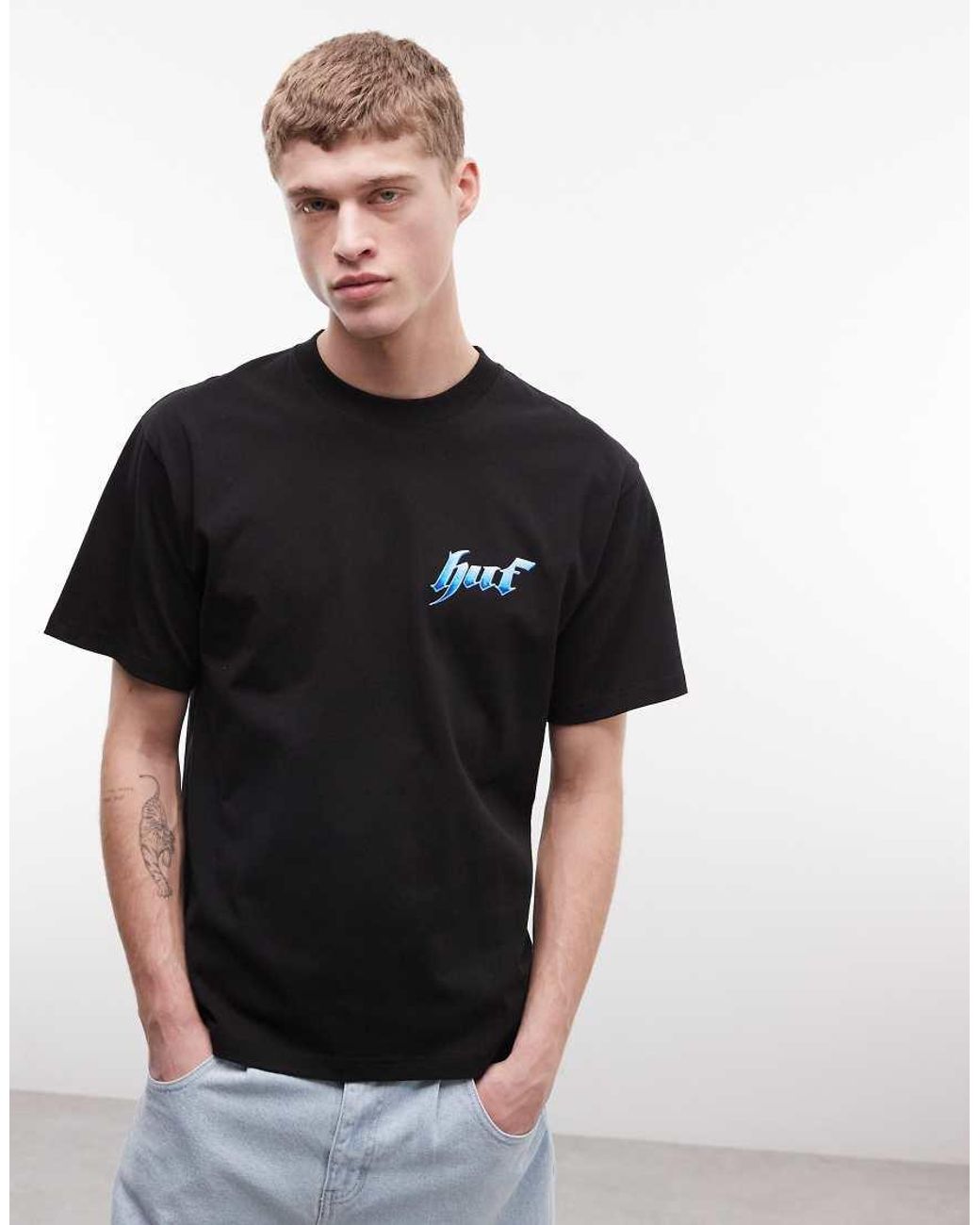 Huf Black Sector Logo T-shirt With Back Print for men