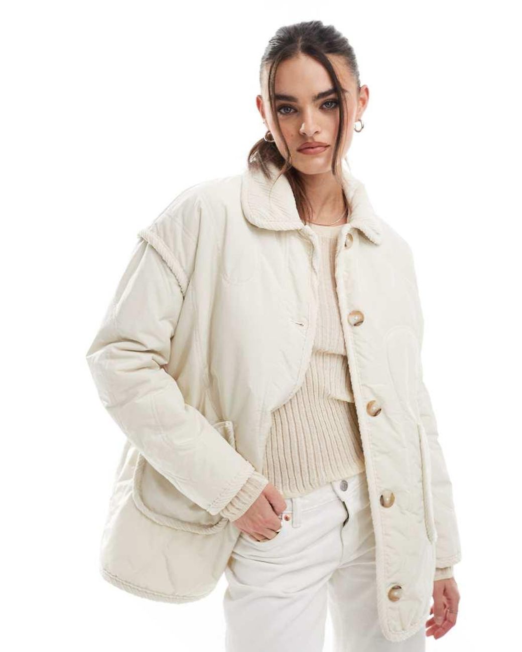 Threadbare White Quilted Jacket With Cord Detail