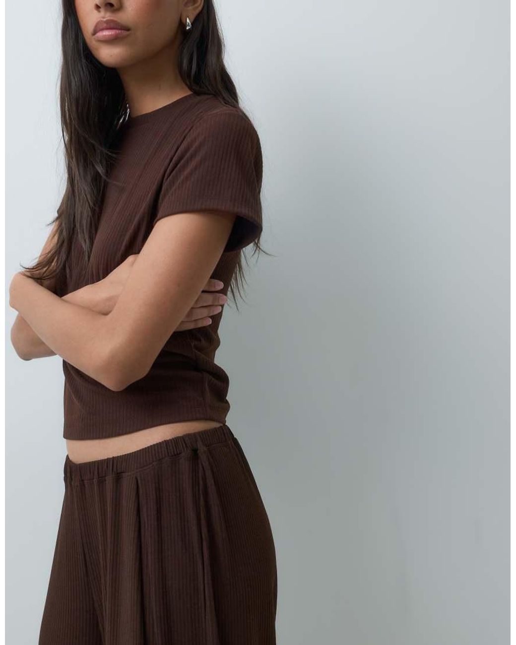 ASOS Gray Lounge Mix & Match Rib Wide Leg Bottom
