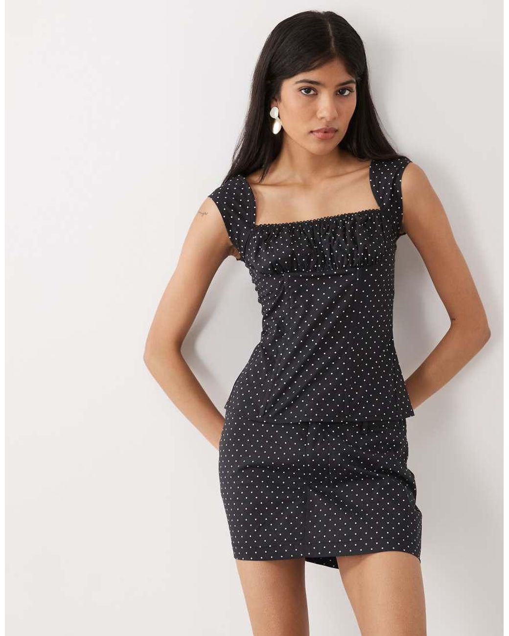 WeWoreWhat Black Cap Sleeve Ruched Cup Corset Co-Ord