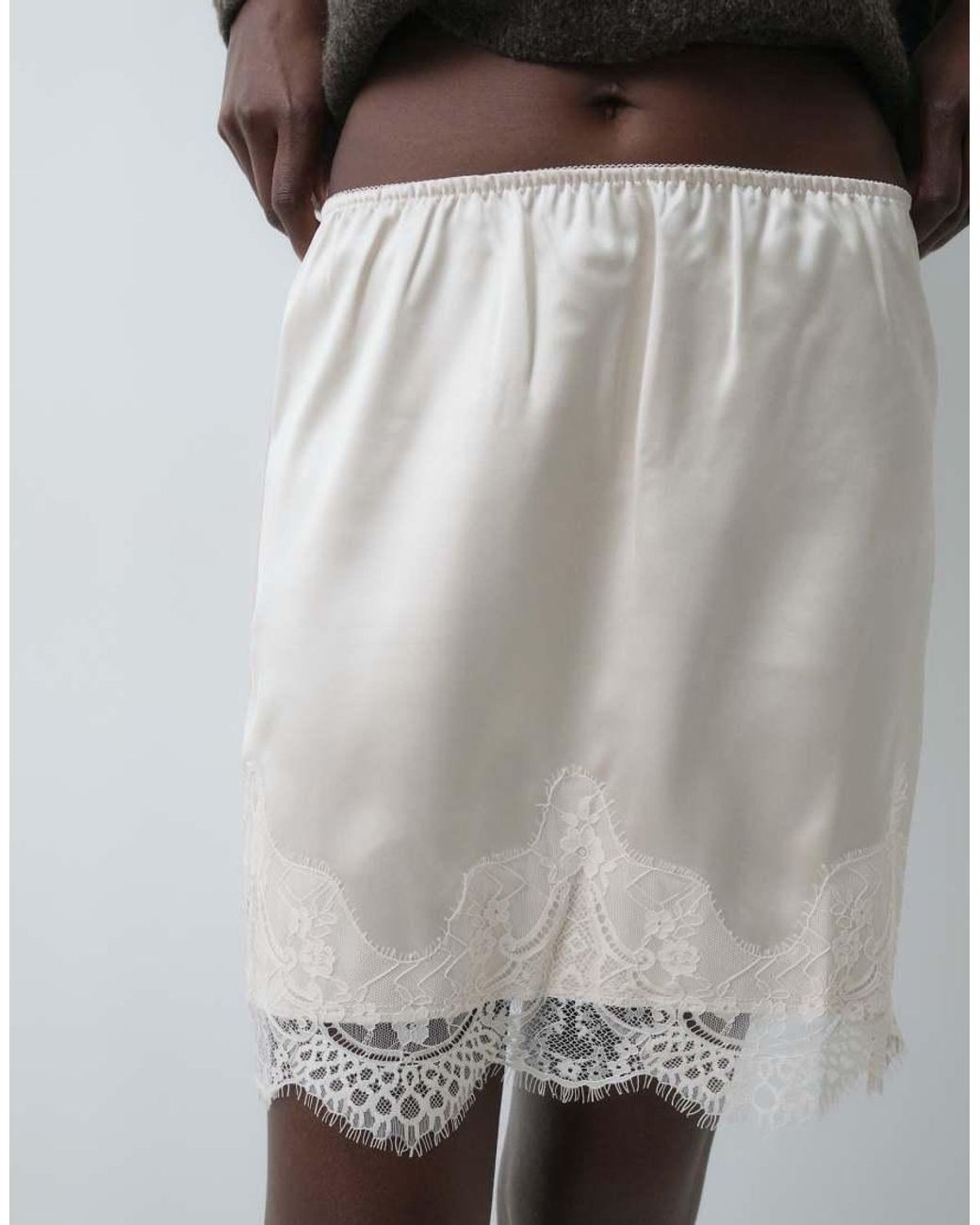 ONLY Natural Satin Lace Mini Skirt