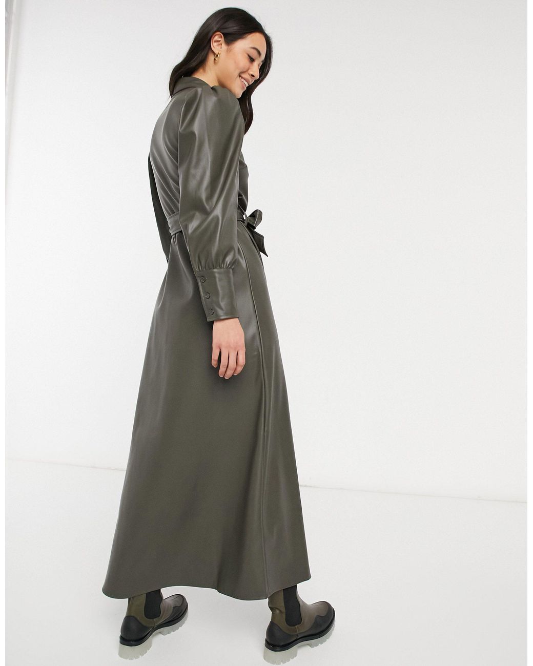 asos green leather dress Leather-look Maxi Shirt in ladies dress for party