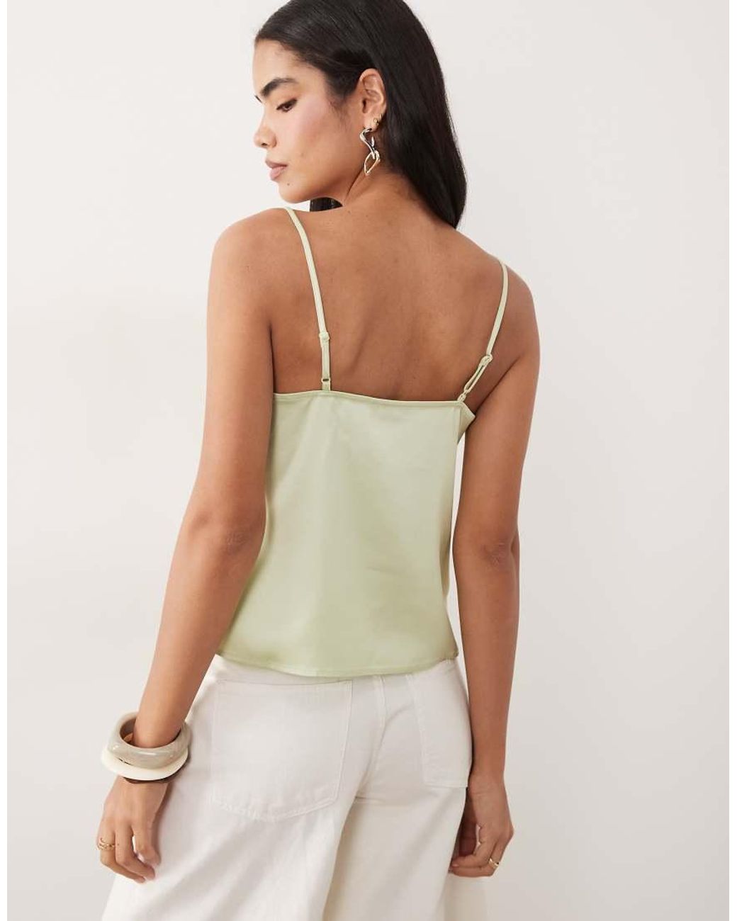 ASOS White Satin Lace Trim Tie Cami Top