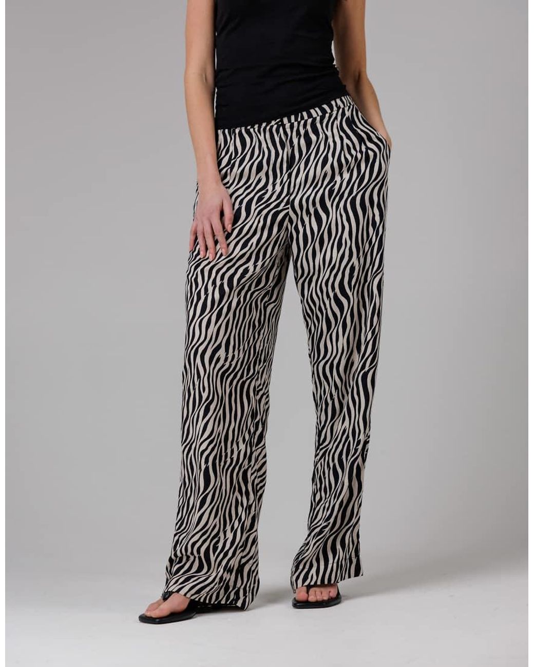 French Connection Black Tiger Print Wide Leg Relaxed Fit Trousers