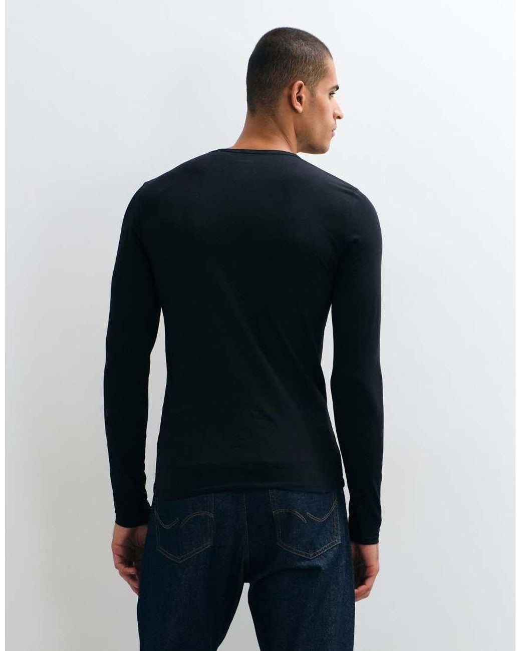 ASOS Blue Muscle Fit Long Sleeve Henley T-shirt for men