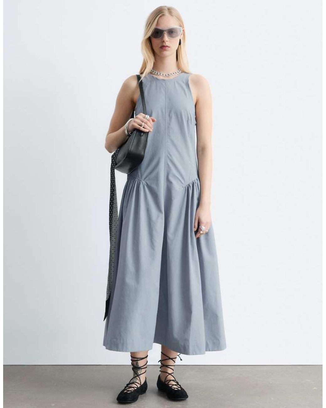 & Other Stories Blue Ruched Drop Waist Maxi Dress
