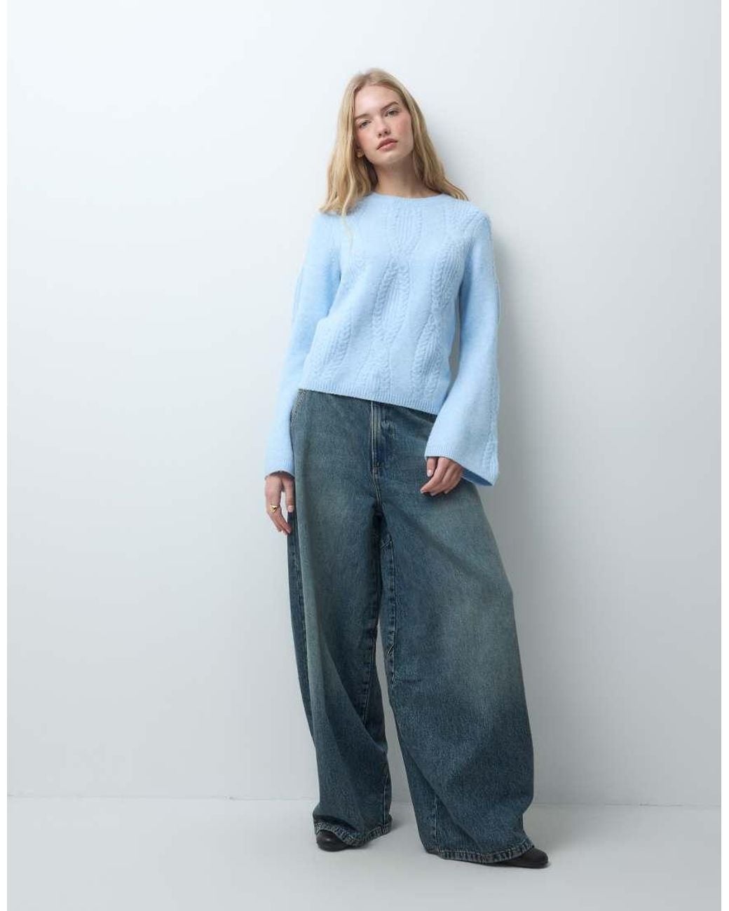 Pieces Blue Cable Knit Oversized Jumper