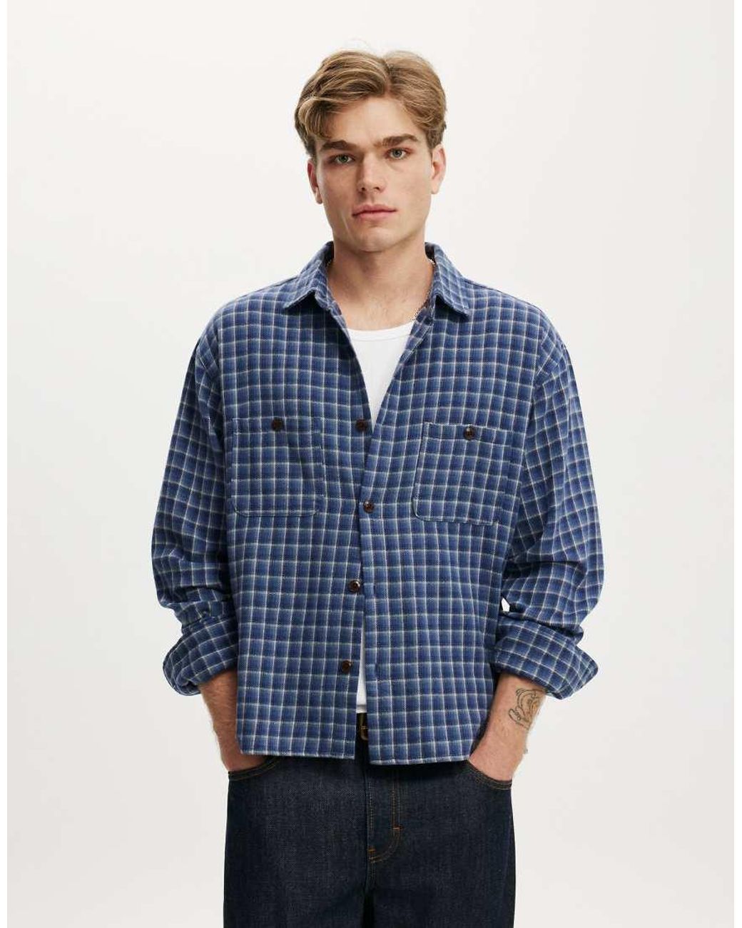 Cotton On Blue Richmond Long Sleeve Shirt for men