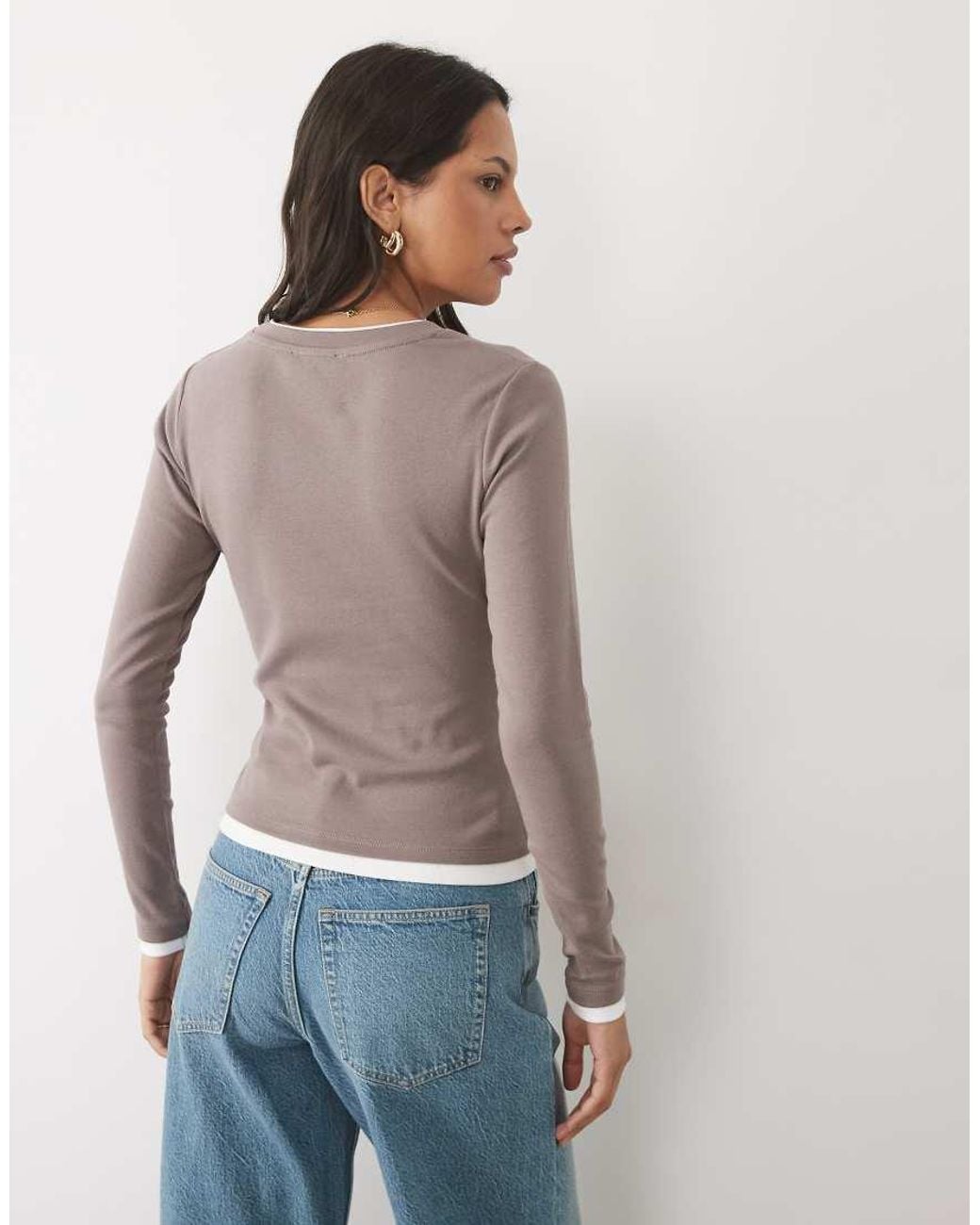 New Look Brown Double Layer Trim Long Sleeve Baby Tee