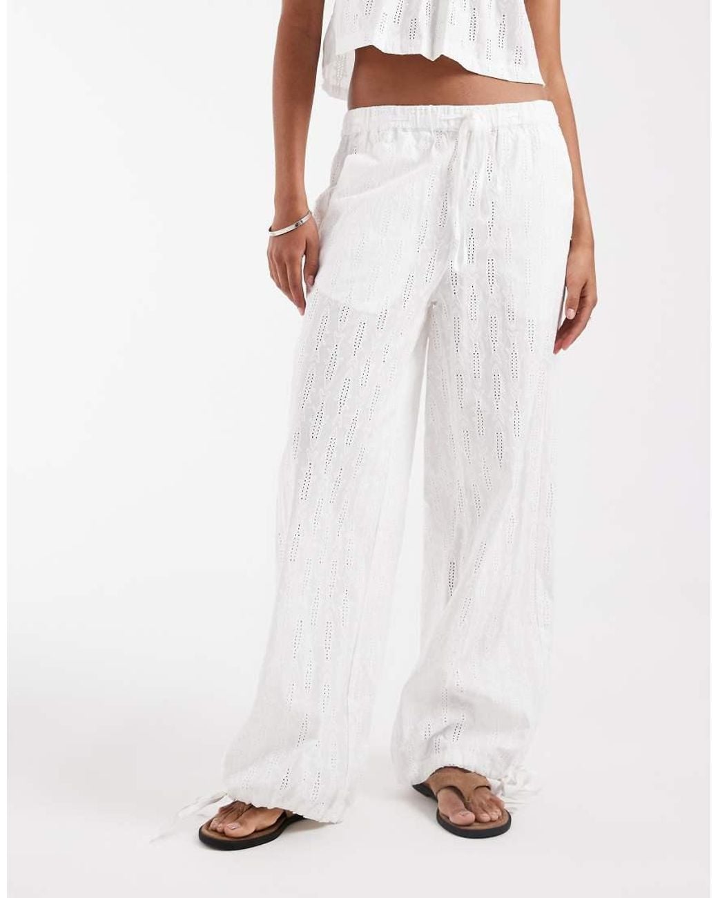 House Of Sunny White Sea Breeze Sardine Embroidered Pants