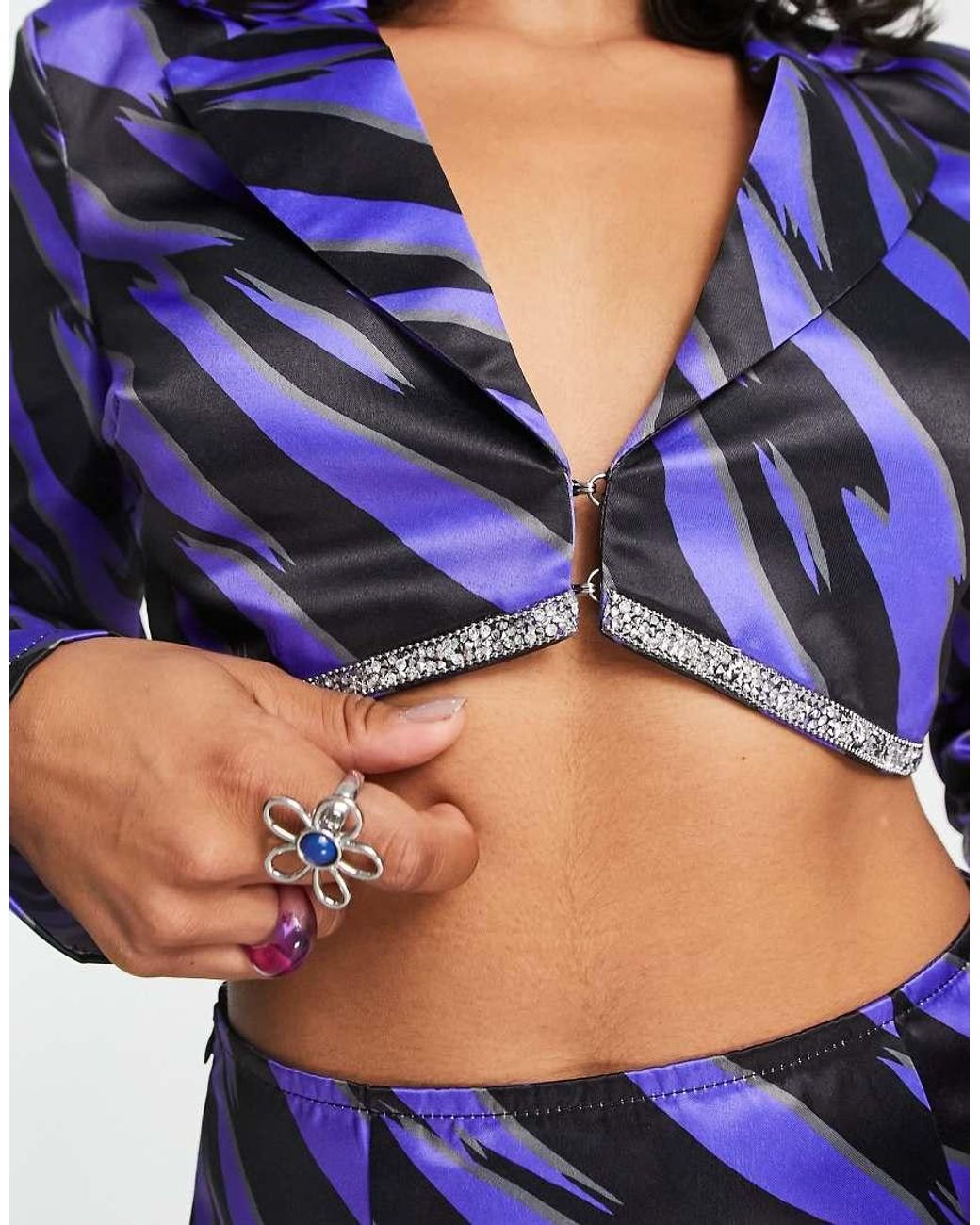 I Saw It First Petite Blue Cropped Blazer With Embellishment Co-ord