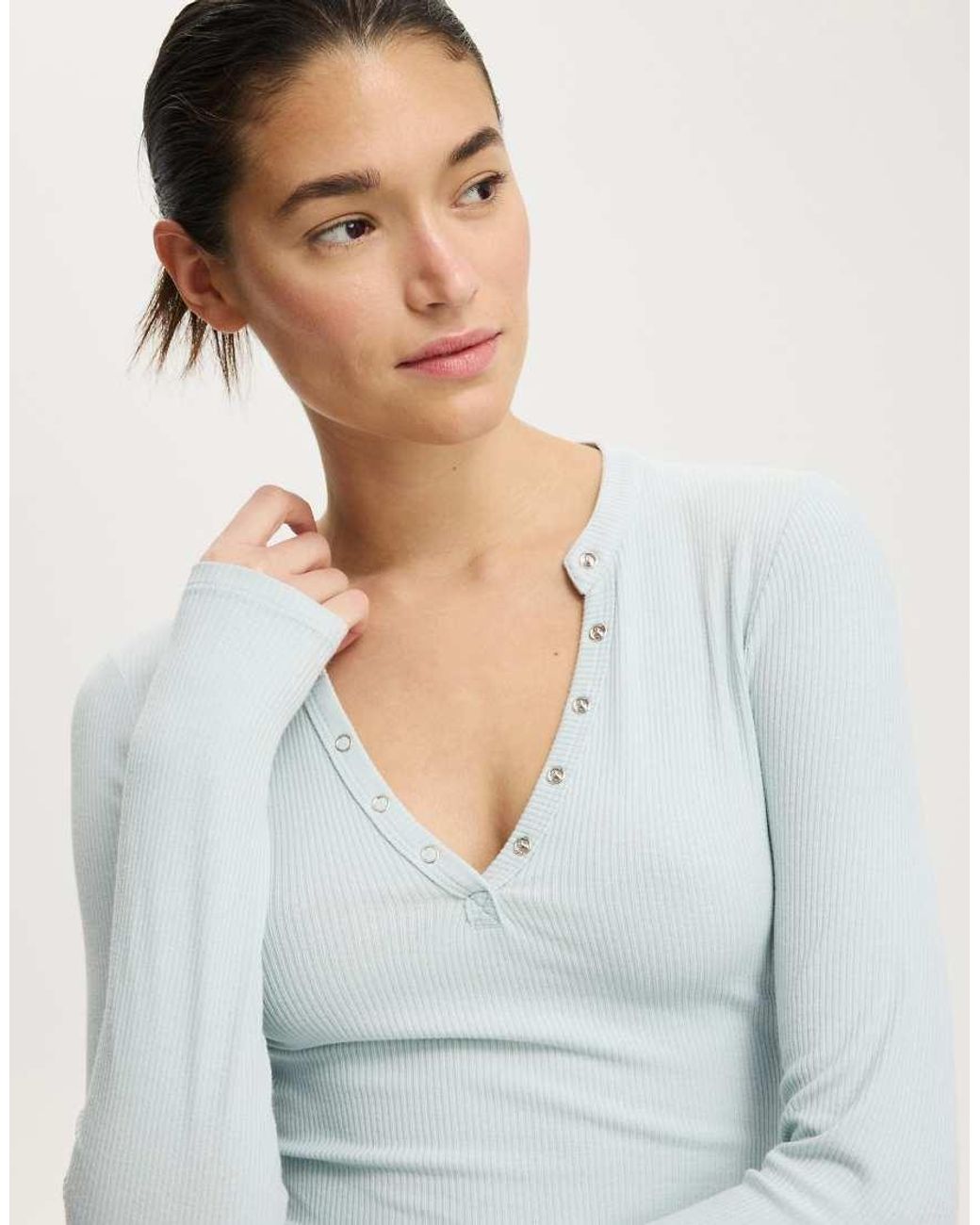 Cotton On White Ryan Henley Long Sleeve