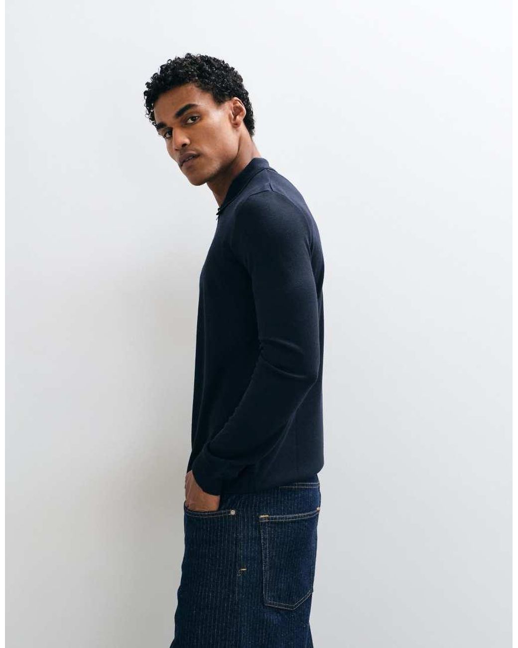 Brave Soul Blue Knitted 1/4 Zip Jumper With Polo Placket for men