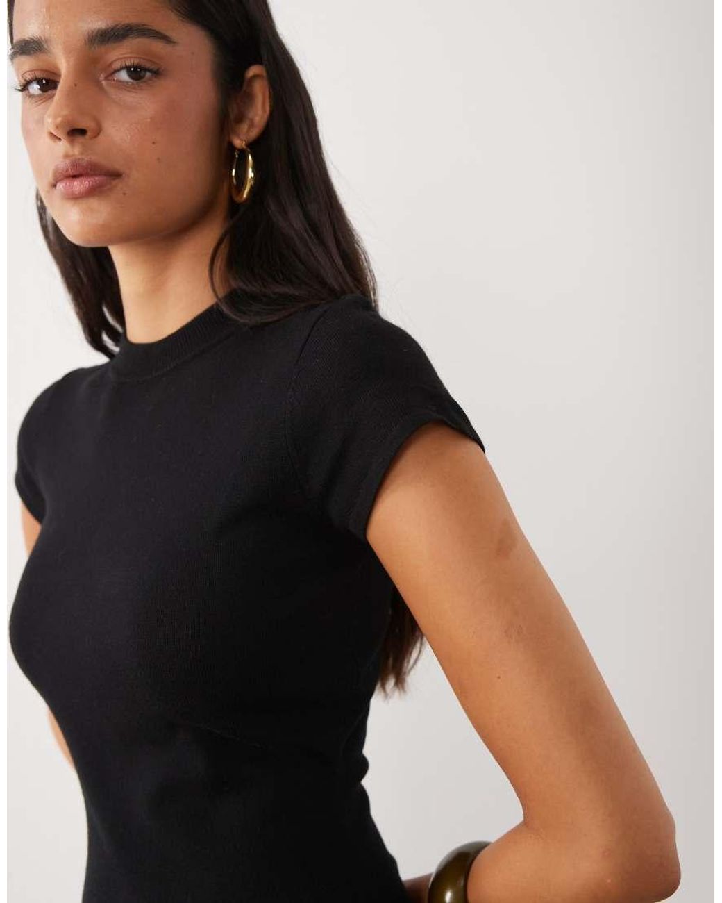 Kaiia Black Exclusive Knitted Cap Sleeve Mini Skater Dress