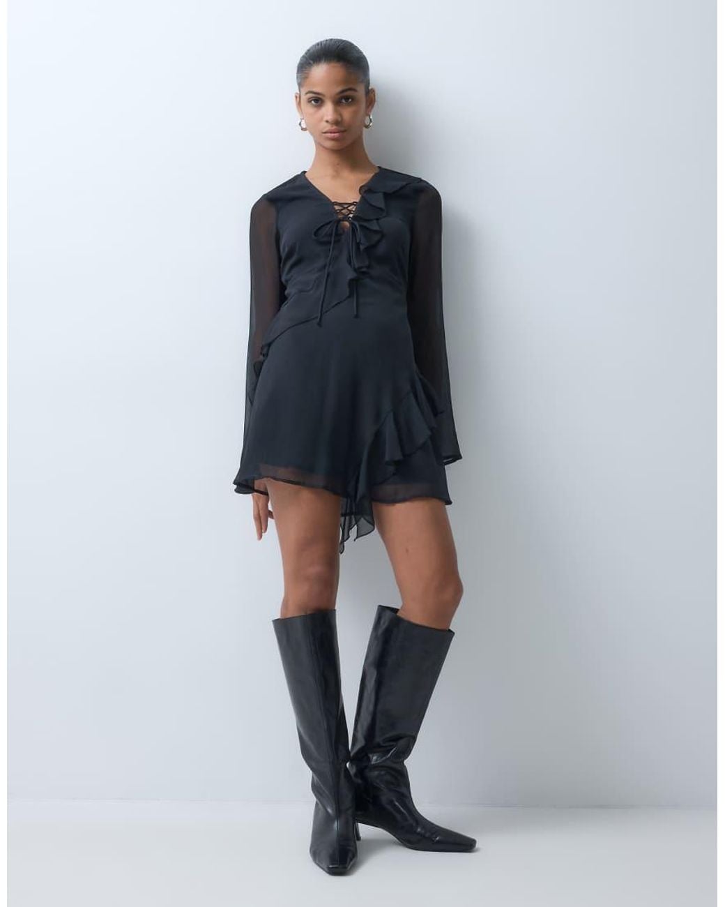 Wednesday's Girl Black Ruffle Smock Dress