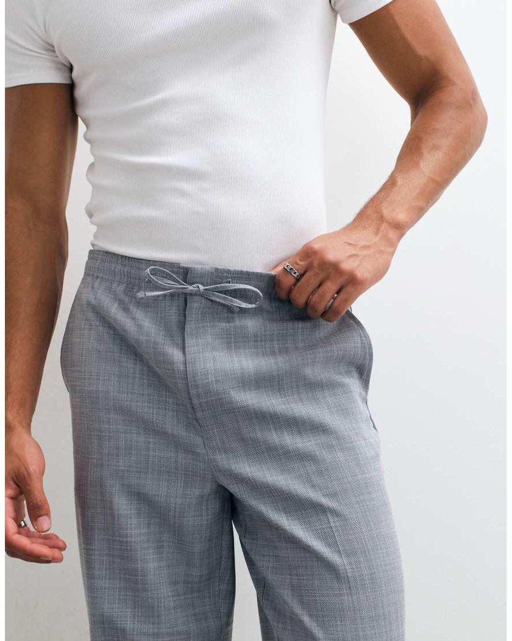 ASOS Gray Linen Look Tapered Suit Trousers for men