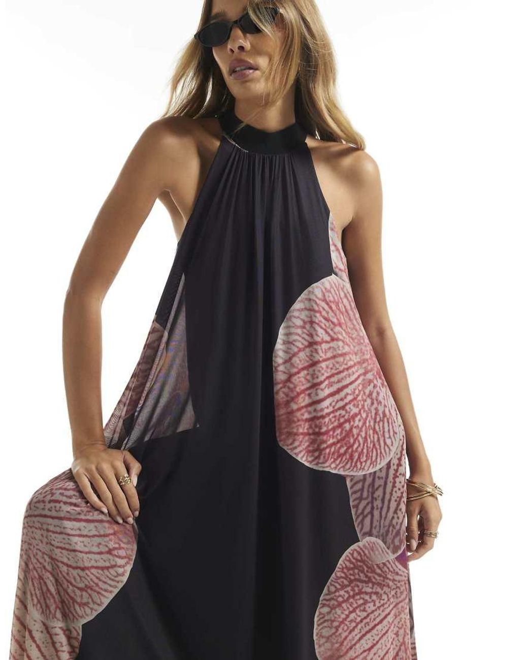 River Island Blue Halter Neck Floral Print Maxi Dress