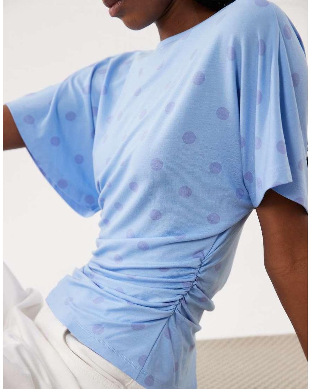 ASOS Blue Cinch Waist Angel Sleeve Tee With V Back Detail