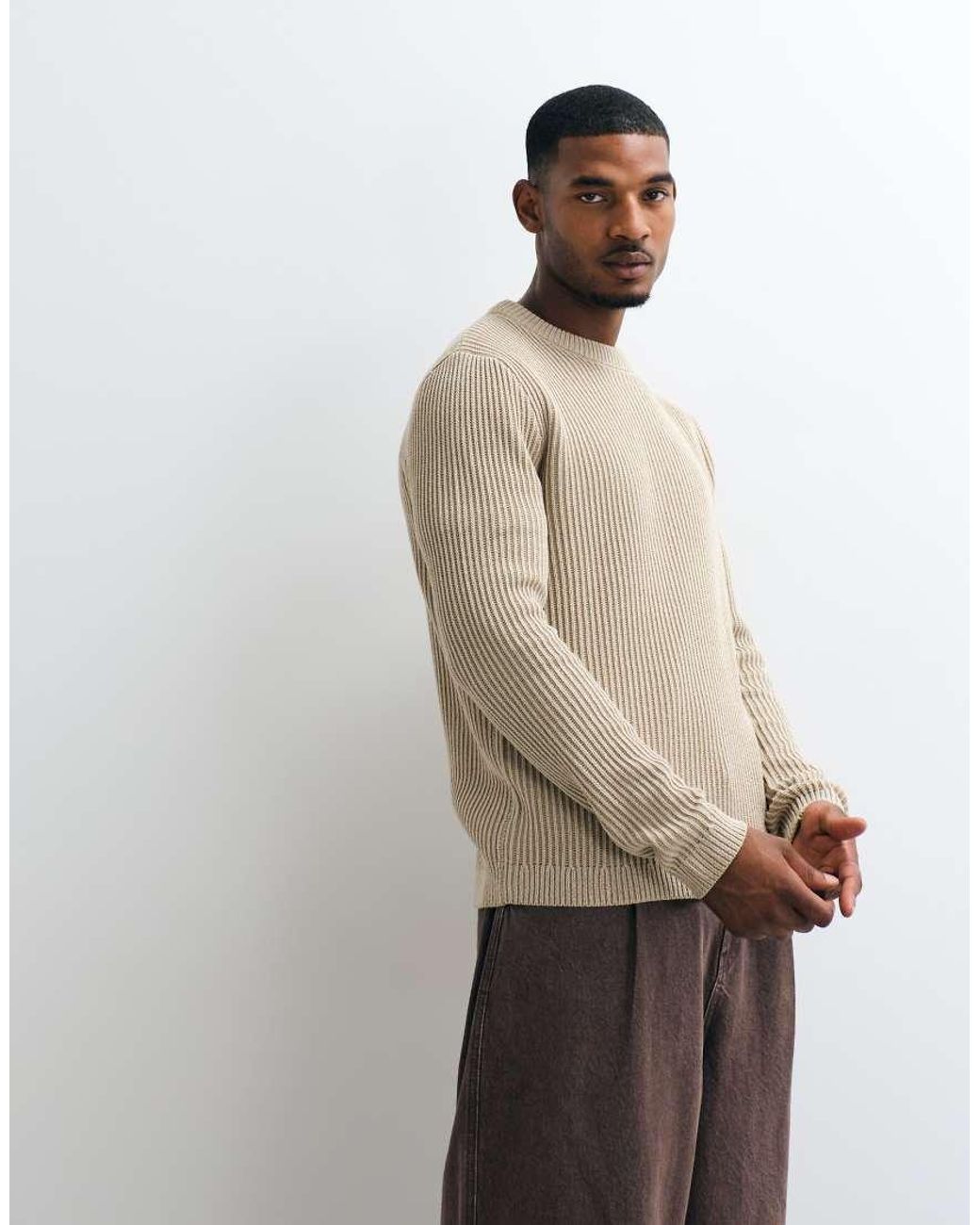 Jack & Jones Natural Chunky Ribbed Jumper for men