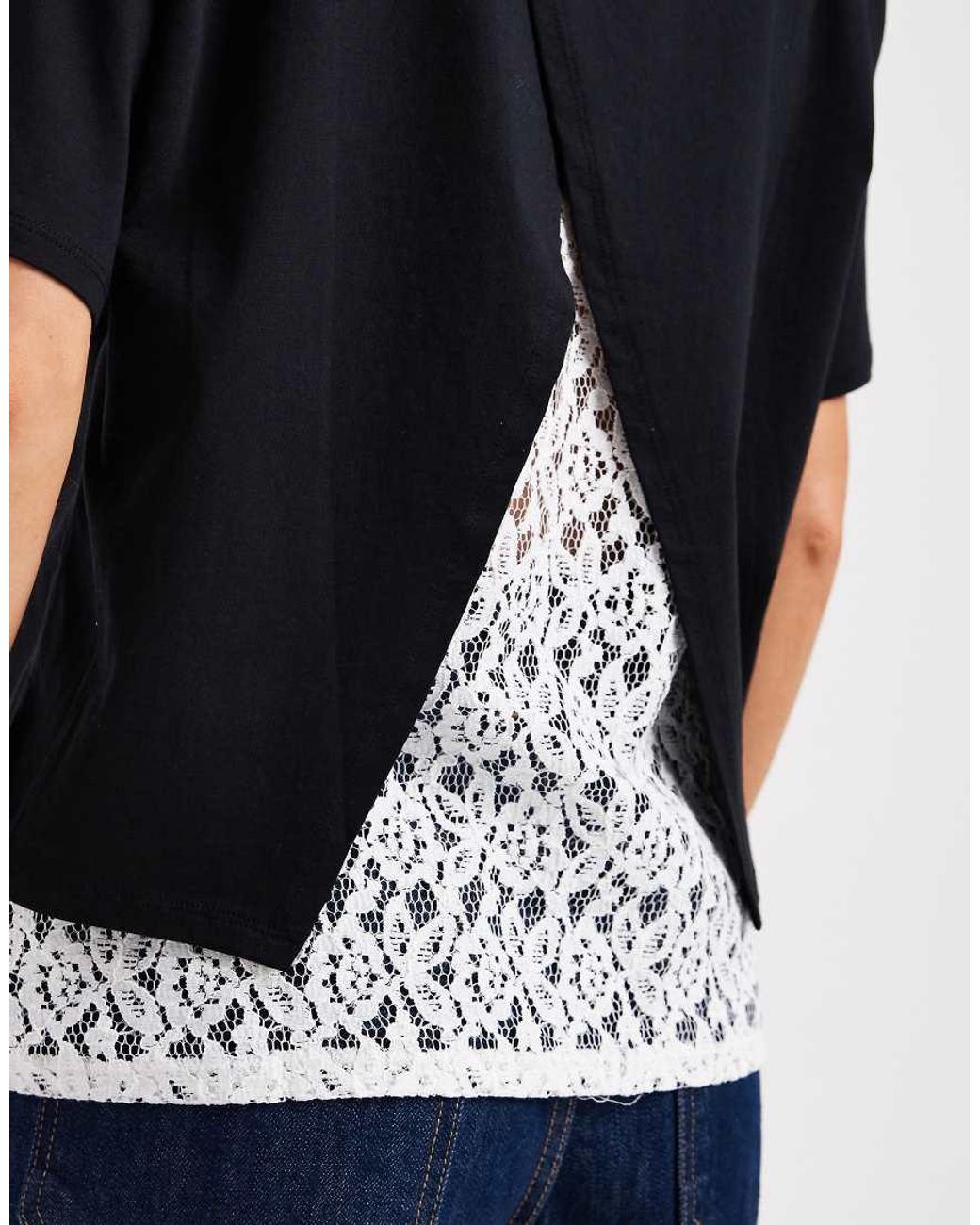 ASOS Black Short Sleeve With Open Back With Lace Top