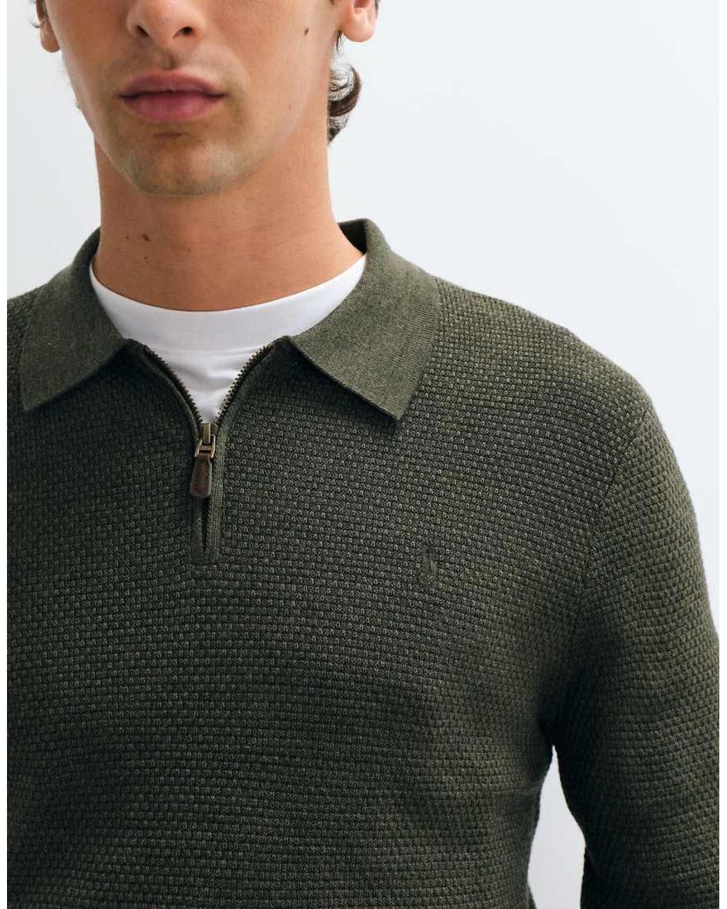 Polo Ralph Lauren Green Icon Logo Polo Merino Waffle Zip Knit Jumper for men
