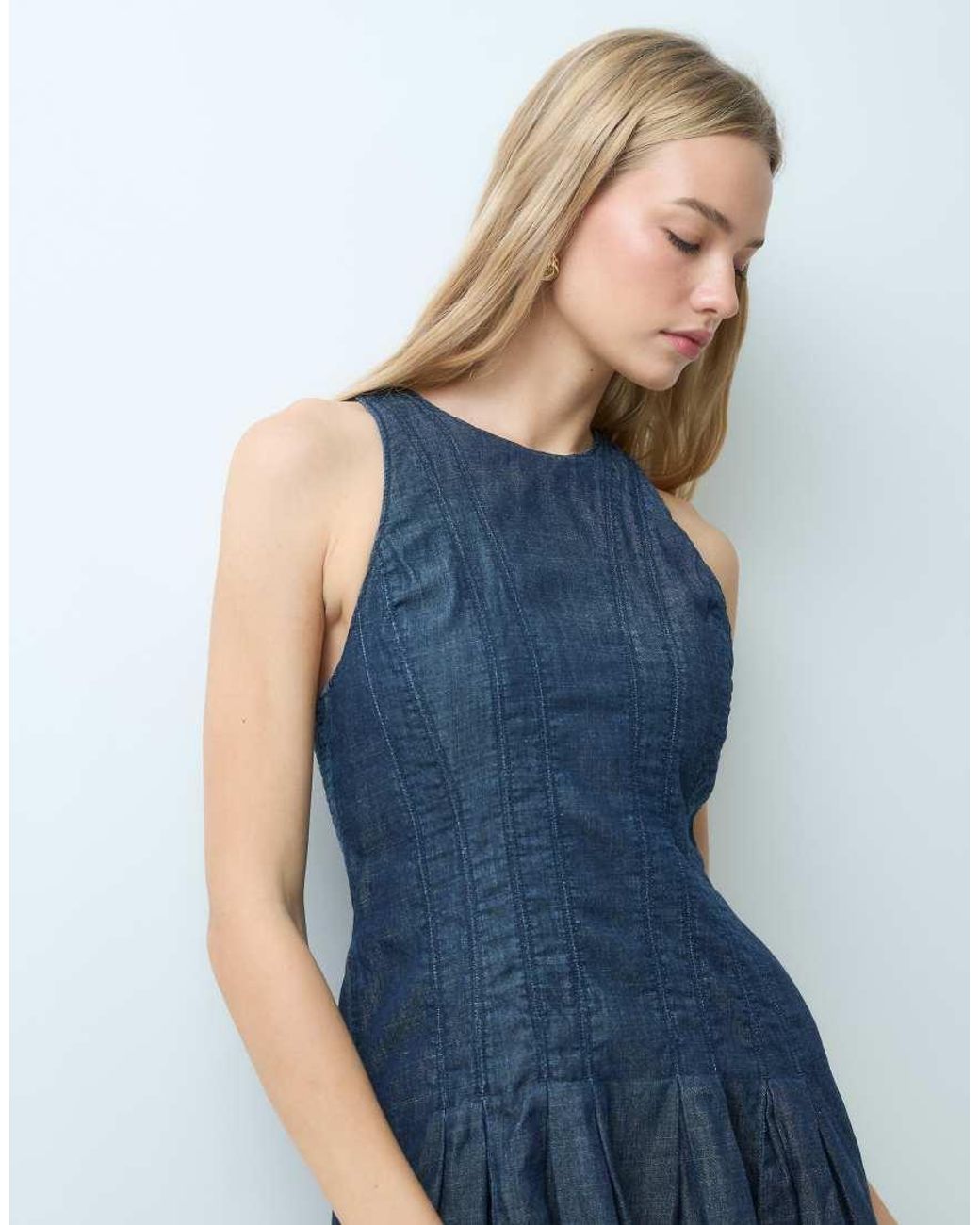 Abercrombie & Fitch Blue Racer Neck Mini Denim Dress