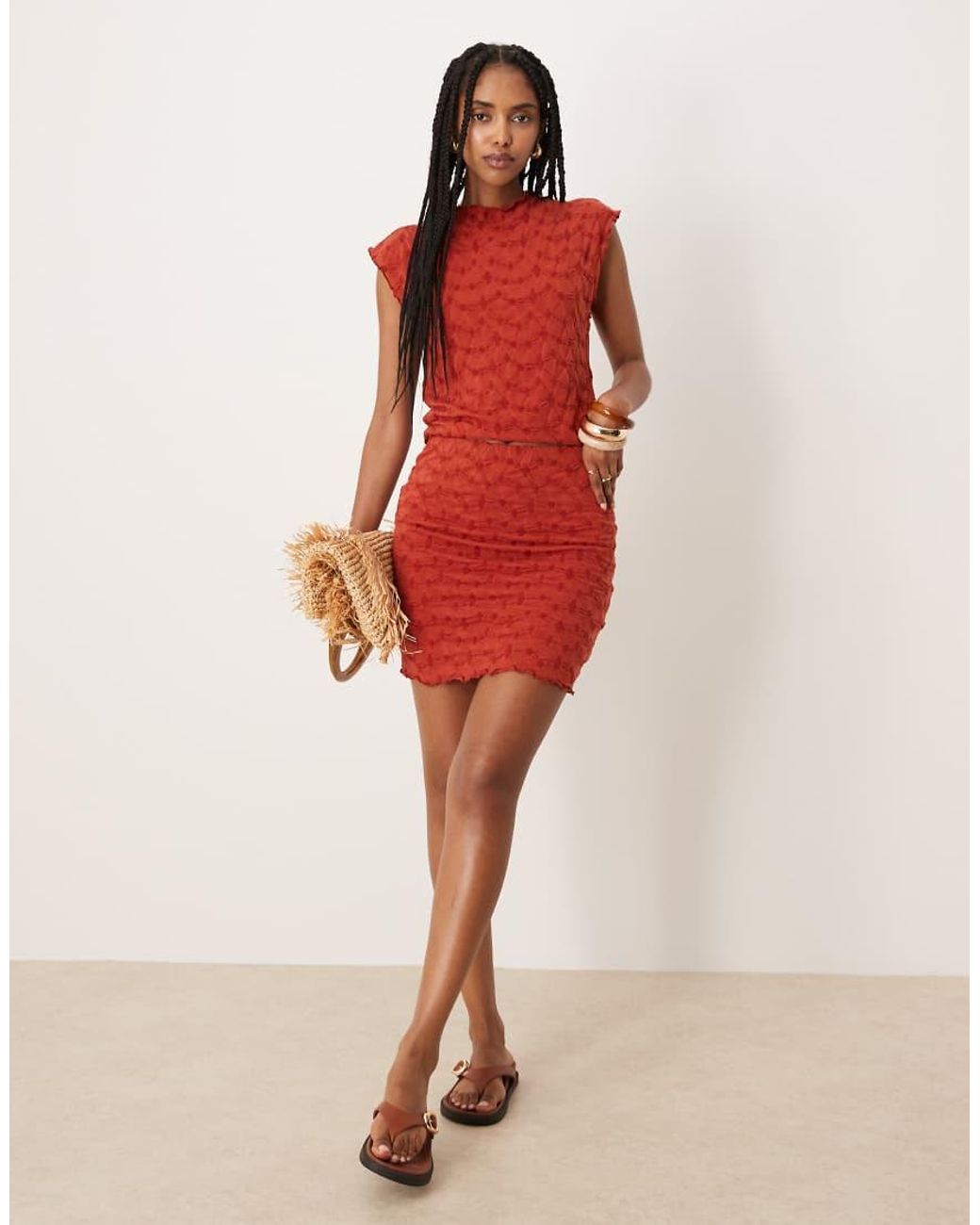 Vila Red Textu Mini Skirt Co-ord