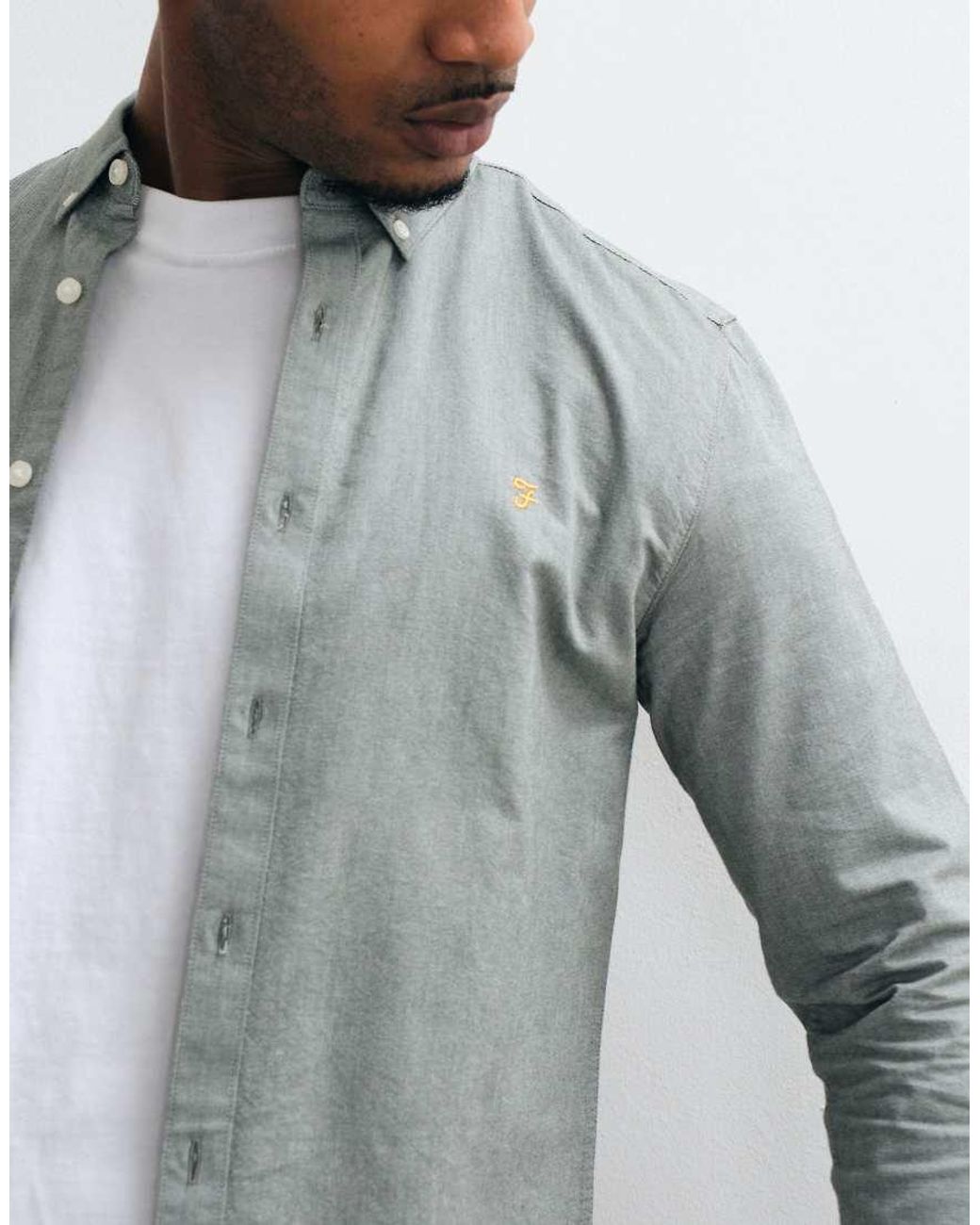 Farah Gray Brewer Long Sleeve Logo Shirt for men