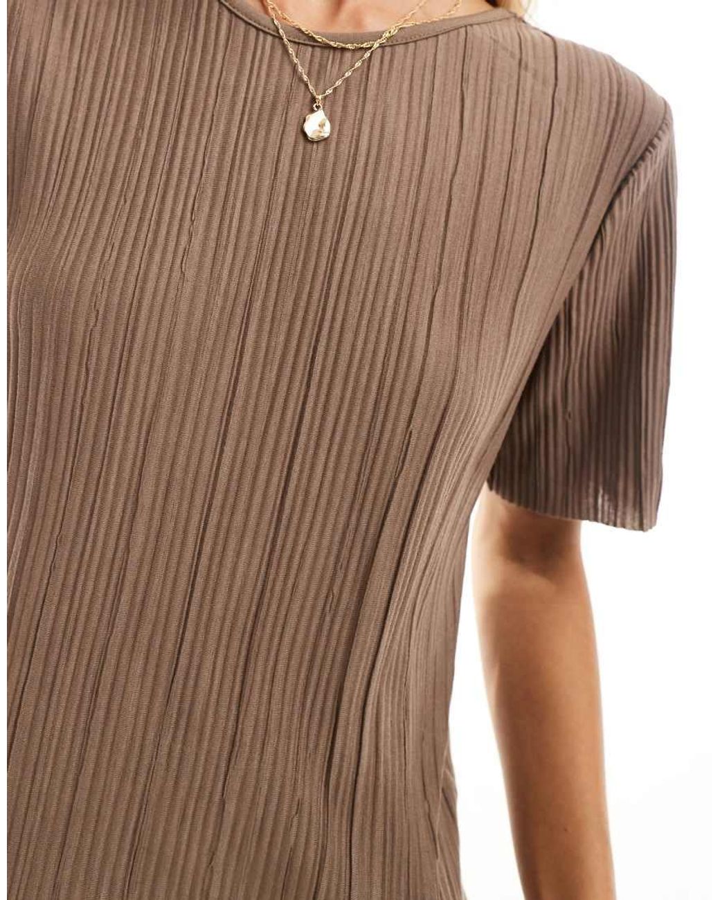 Vila Brown Plisse T-Shirt Co-Ord