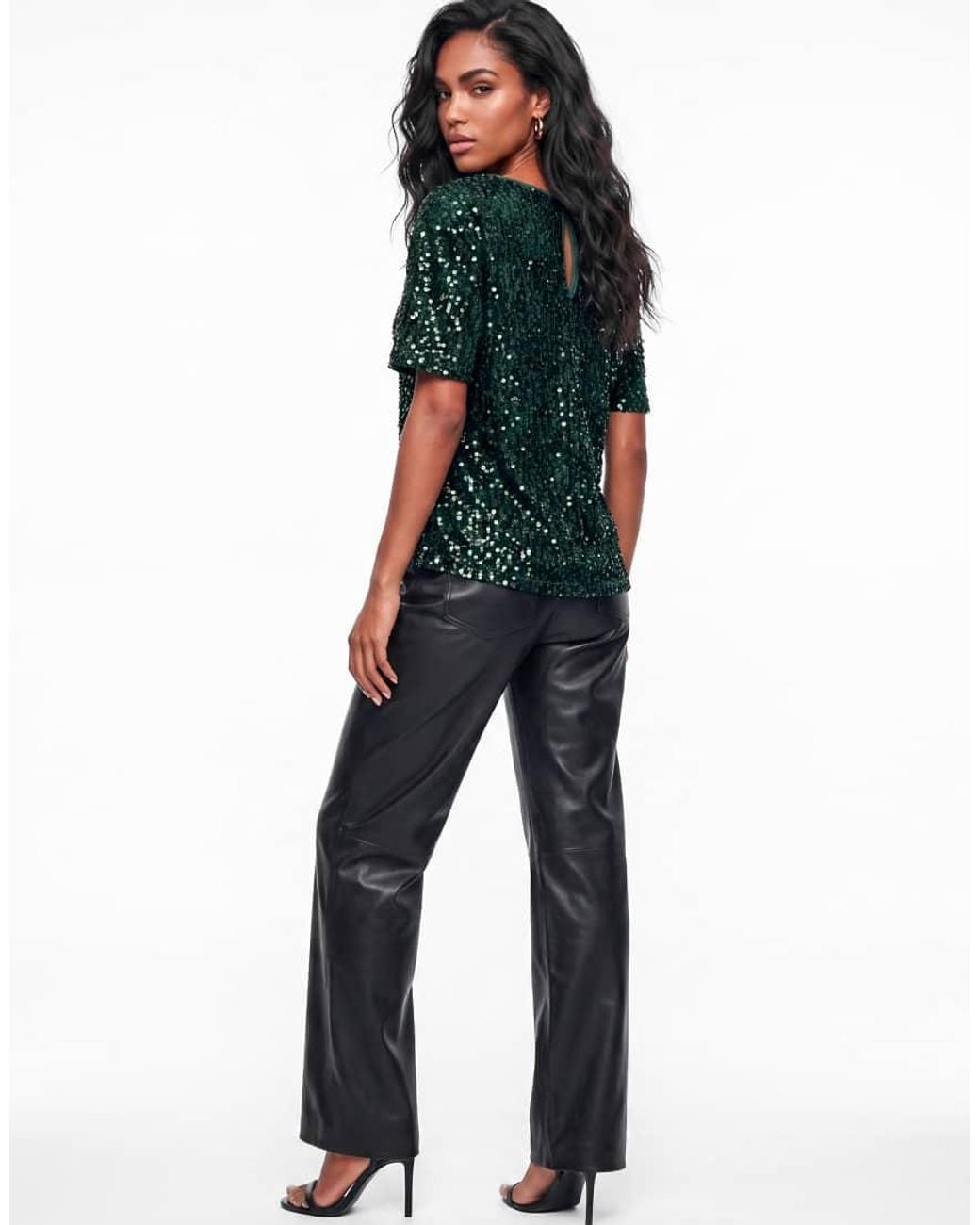 Lovedrobe Blue Embellished Velvet Short Sleeve Boxy Top