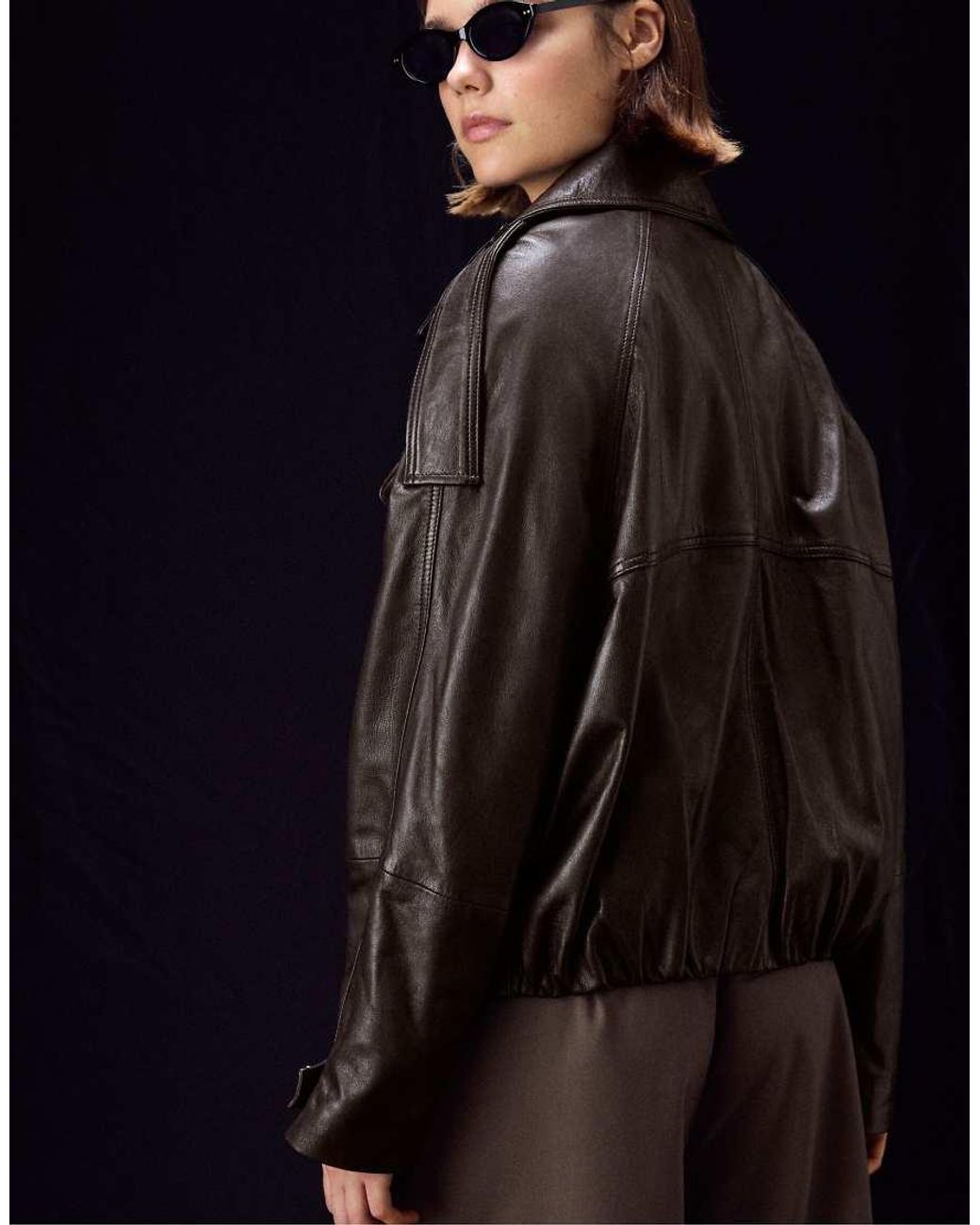 Stradivarius Blue Oversize 100% Leather Trench Coat