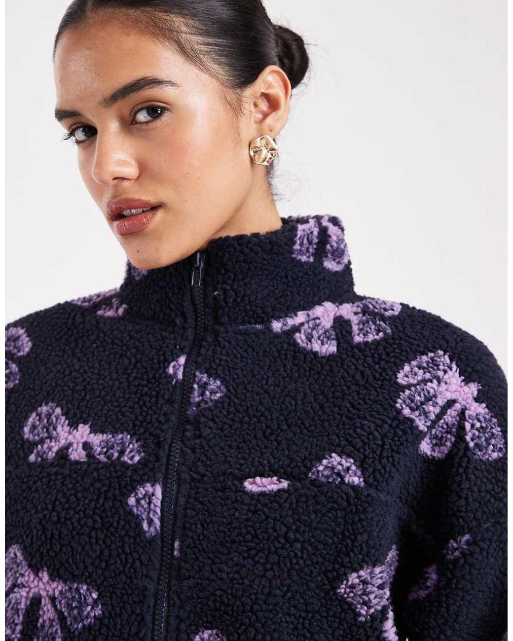 Brave Soul Blue Bow Print Full Zip Fleece