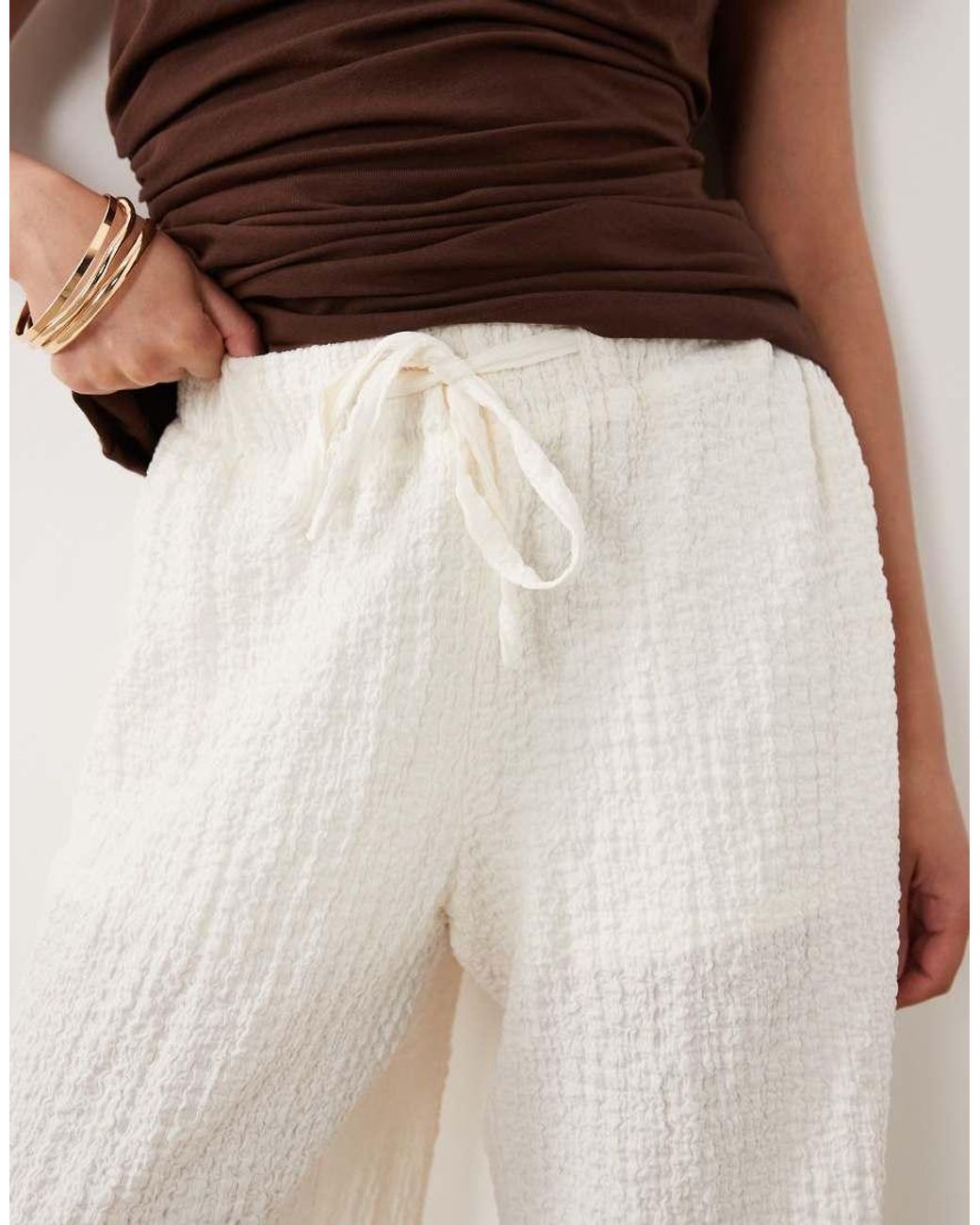 JDY Petite White Textured Semi-sheer Pants