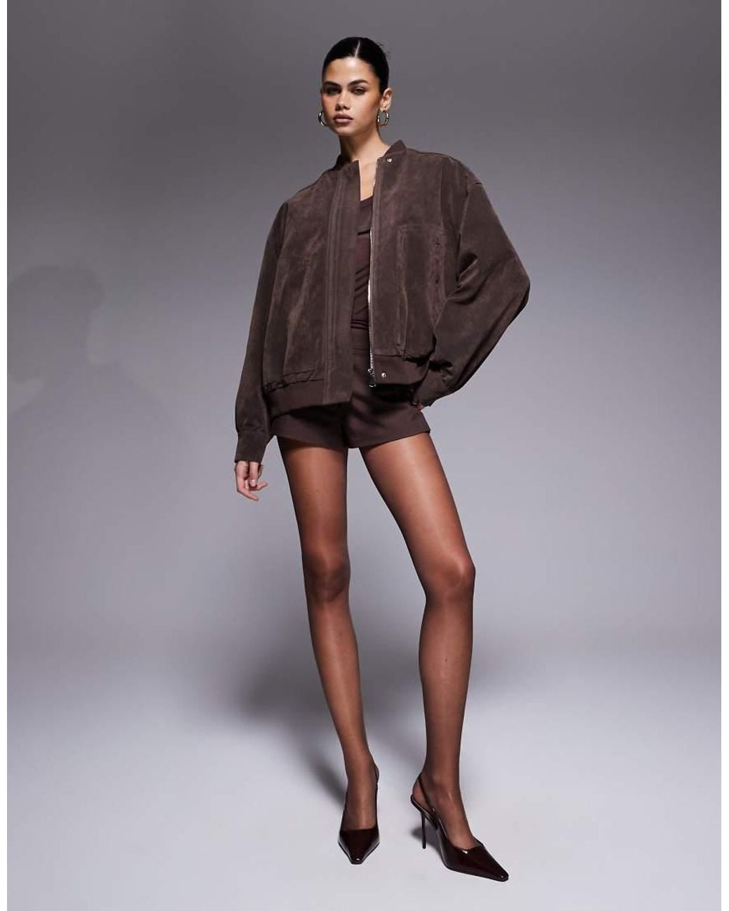 Kaiia Gray Exclusive Faux Suede Bomber Jacket