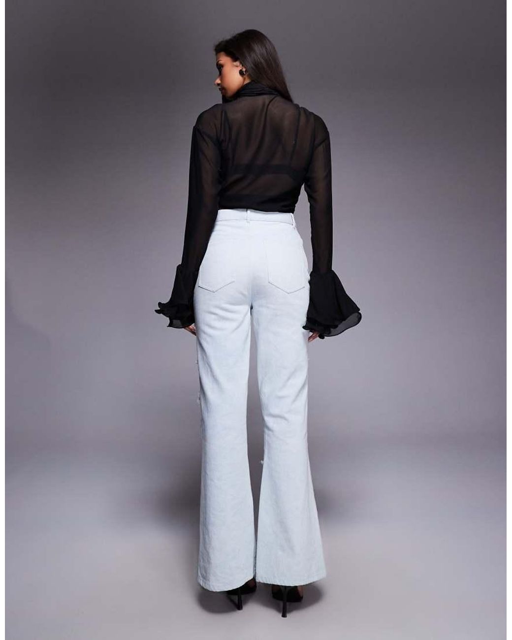 ASOS Blue Denim Pearl Embellished Cornellli Jeans With Organza Flowers